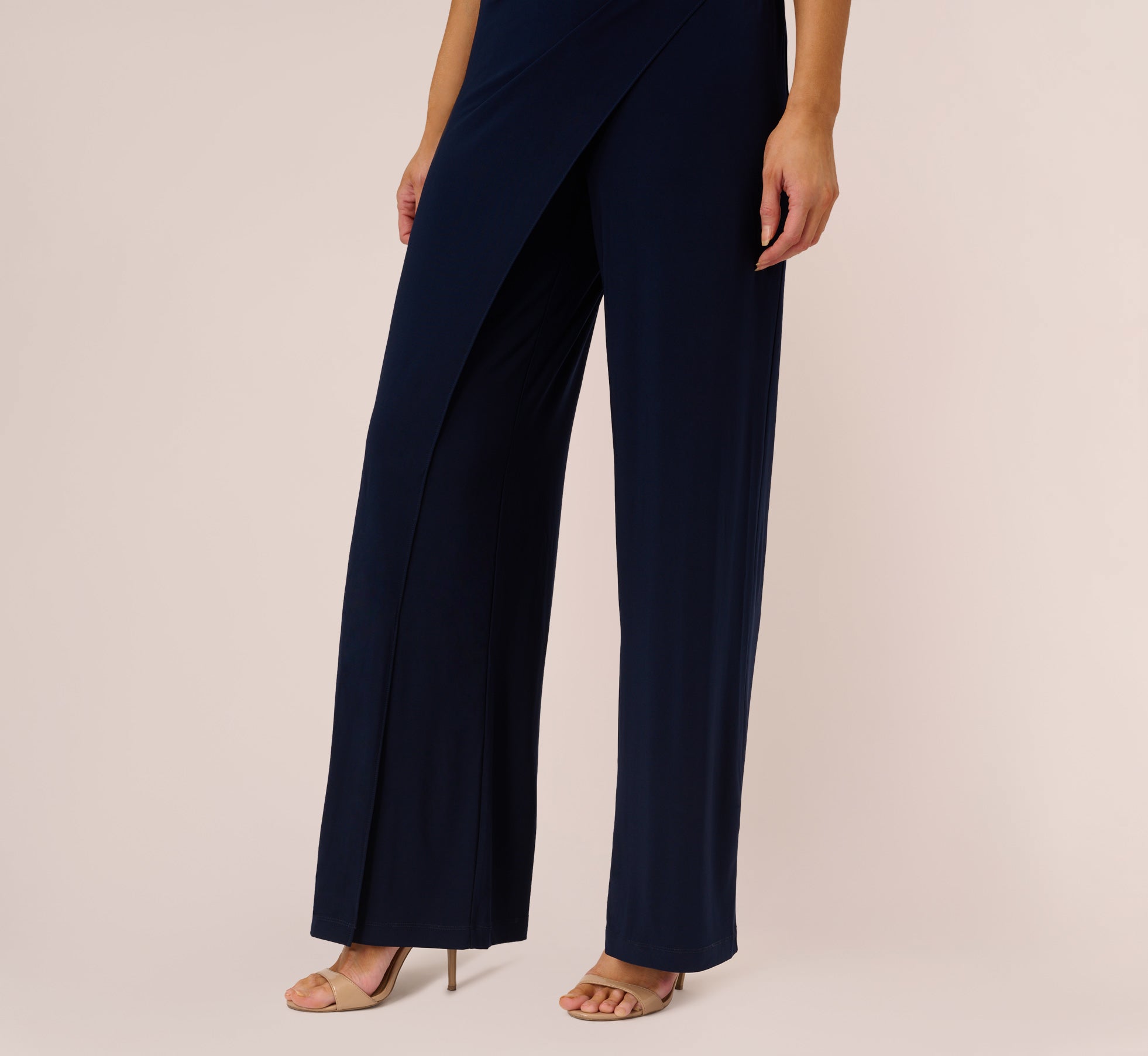Elegant Beaded One Shoulder Matte Jersey Jumpsuit for Women - Midnight Blue Formal Wear, Perfect for Evening Parties, Cocktail Events & Special Occasions