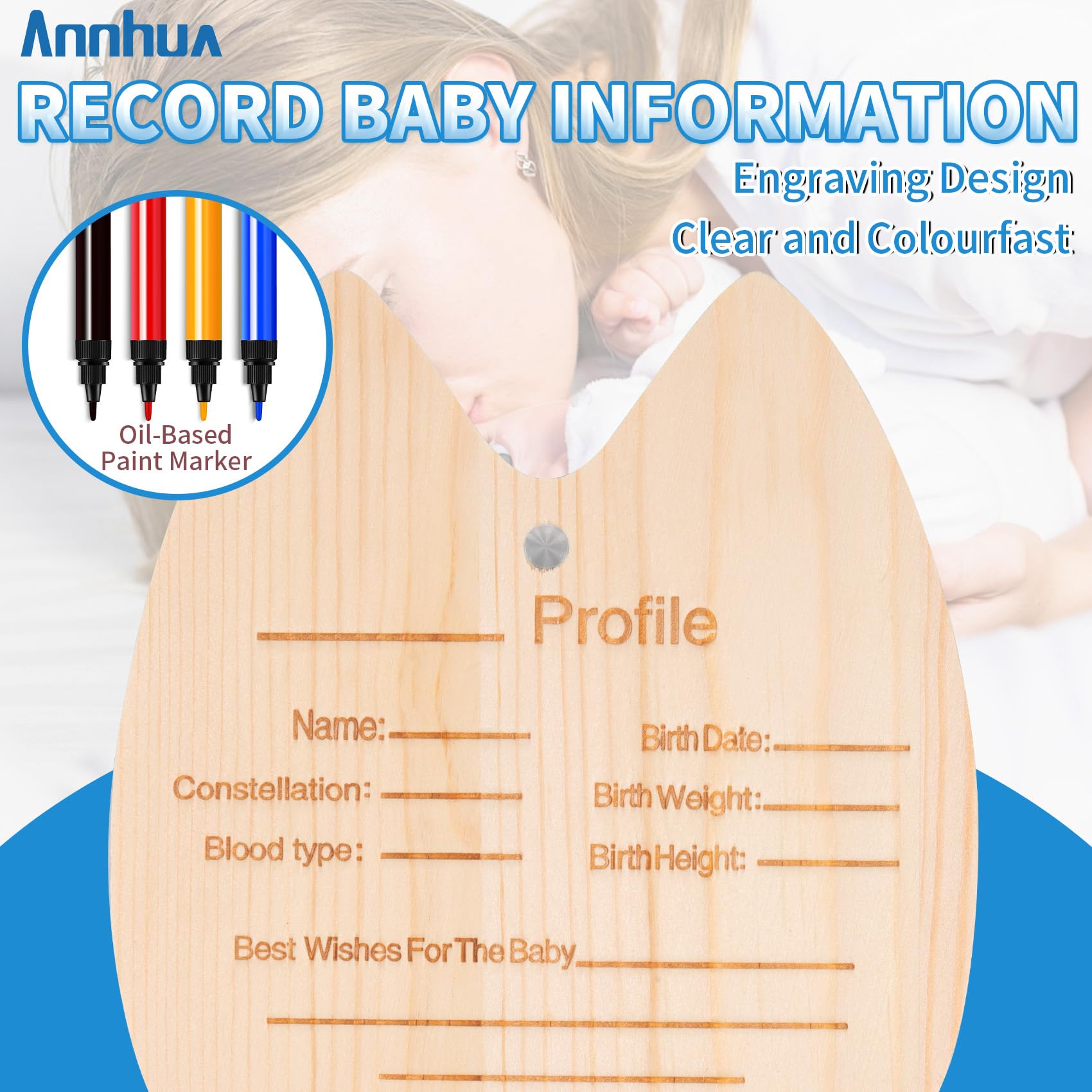 AnnHua Wooden Tooth Fairy Box for Boys - Baby Tooth Keepsake Storage for 20 Milk Teeth, Umbilical Cord & Fetal Hair with Memory Book - Perfect Baby Shower Gift & Childhood Memory Preservation