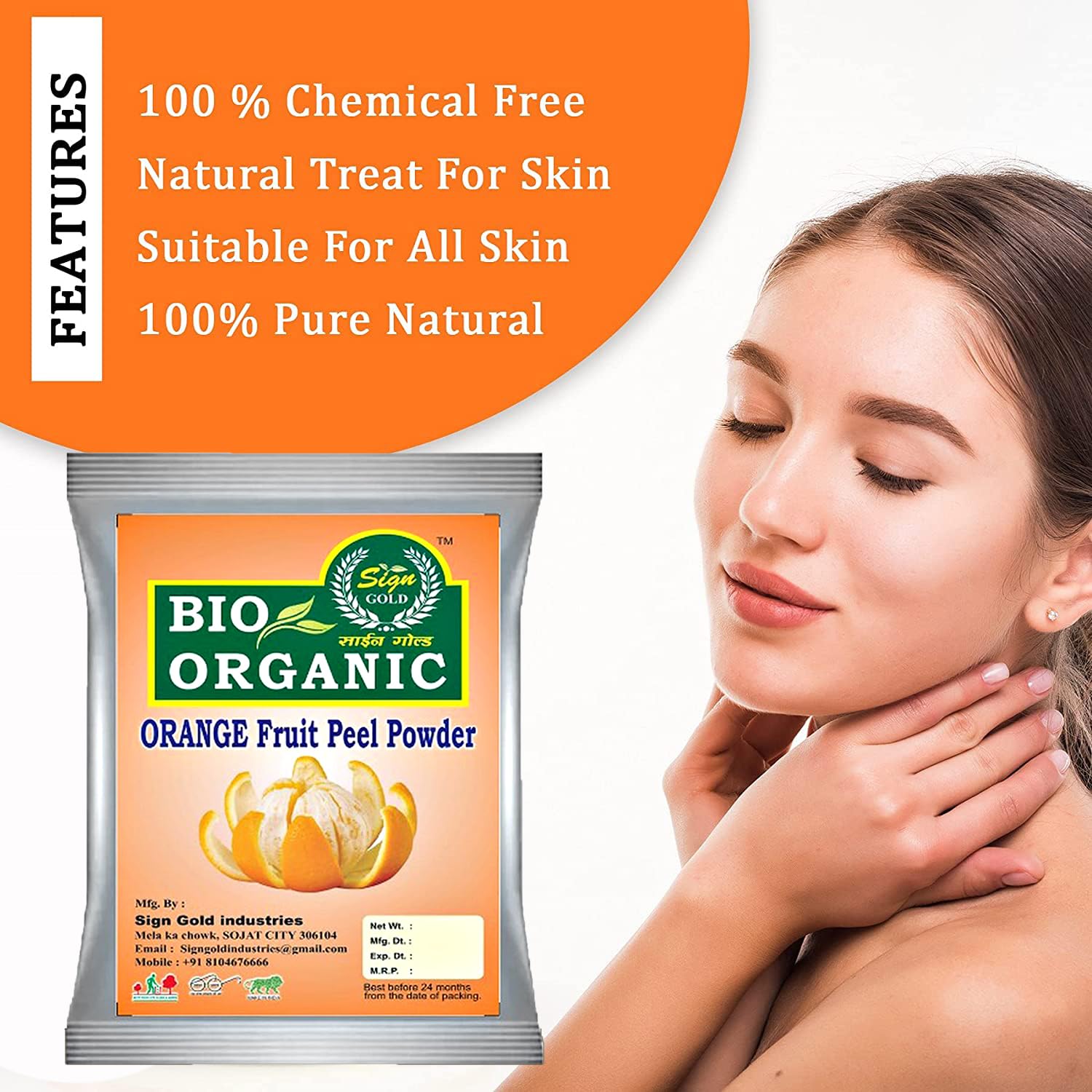 Gold Orange Fruit Peel Powder for Hair & Face - Natural Skincare & Haircare Solution - DIY Face Masks & Hair Treatments