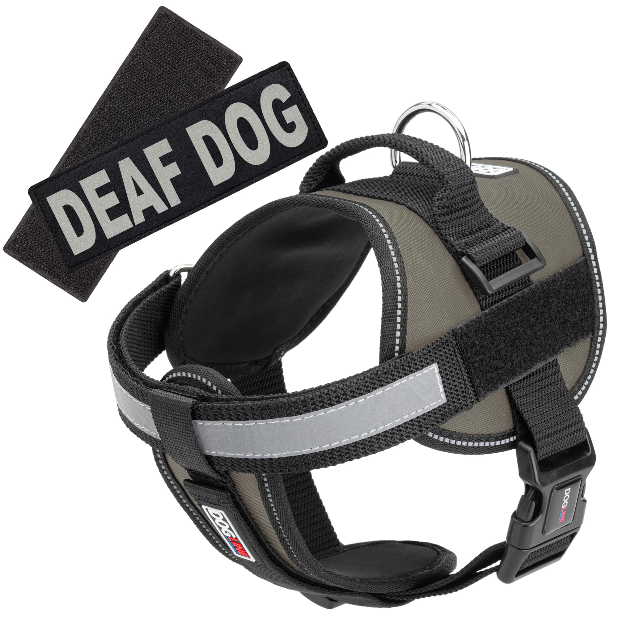 Dogline Unimax No-Pull Dog Harness Vest with Reflective Deaf Dog Patches - Adjustable Breathable Neoprene for Training, Service & Medical Dogs (15-19