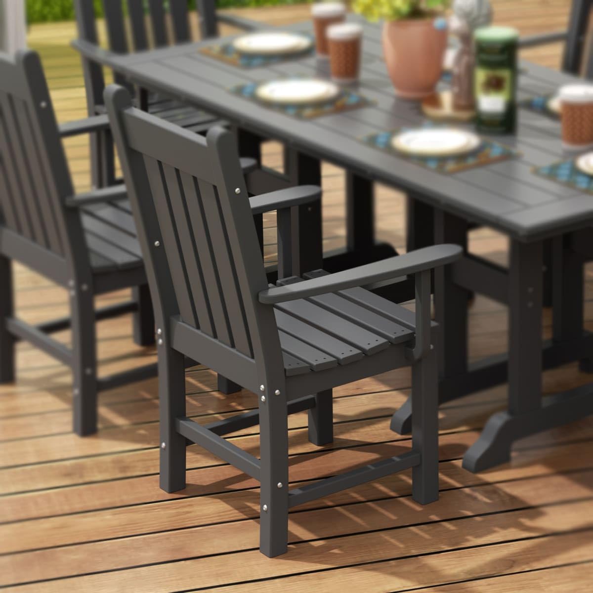 WestinTrends Malibu Classic Outdoor Dining Chairs with Arms - All-Weather Poly Lumber Adirondack Patio Chairs for Restaurant, Bistro & Backyard - 350 LBS Weight Capacity, Ergonomic Arched Backrest & Curved Seat - Gray - Perfect for Dining, Lounging & Outdoor Relaxation