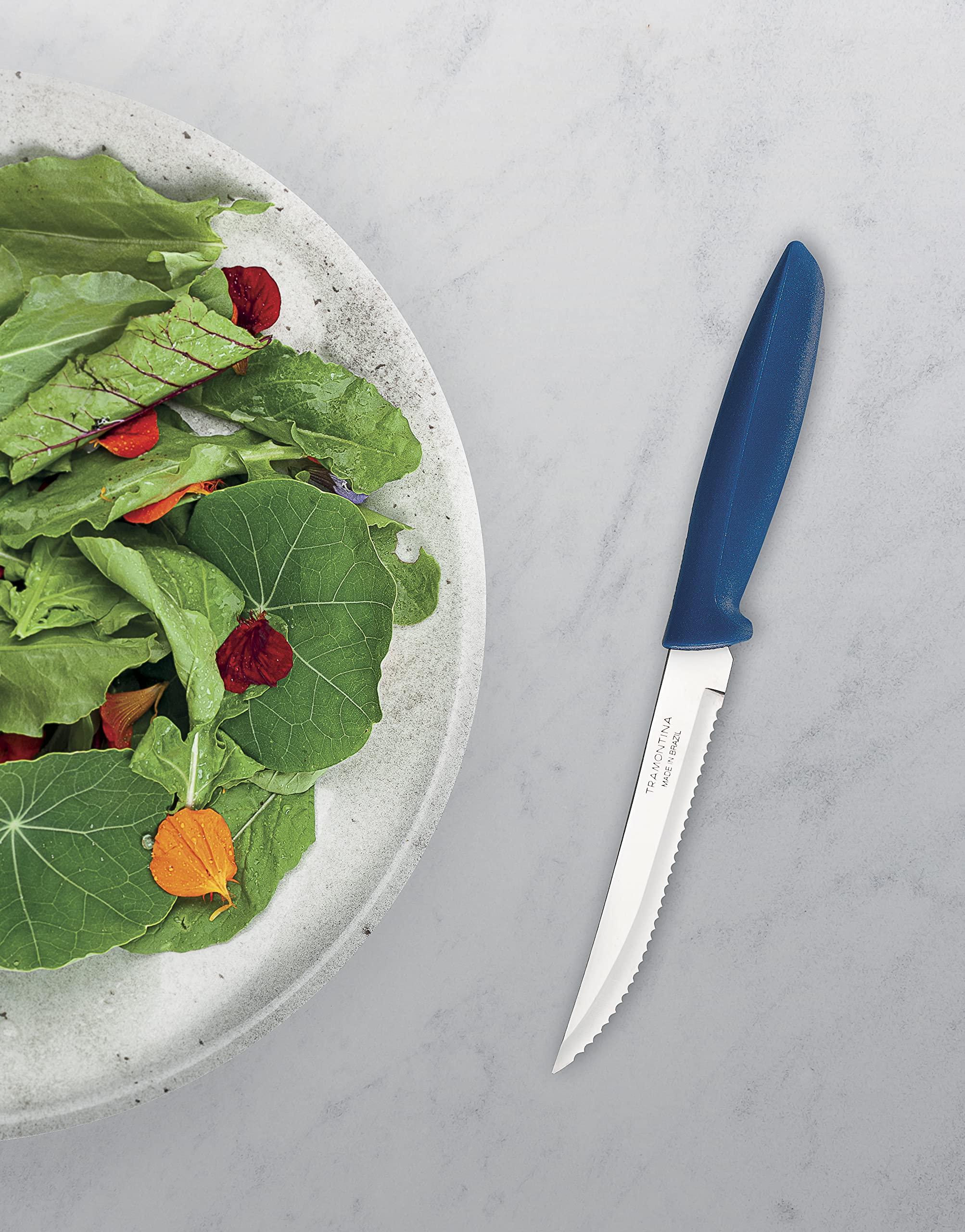 Tramontina 6-Piece Stainless Steel Kitchen Knife Set - Serrated Fruit & Tomato Knife, Vegetable Chopper & Peeler - Multipurpose Sharp Pointed Tip Blue Cutlery for Cooking, Slicing & Meal Prep