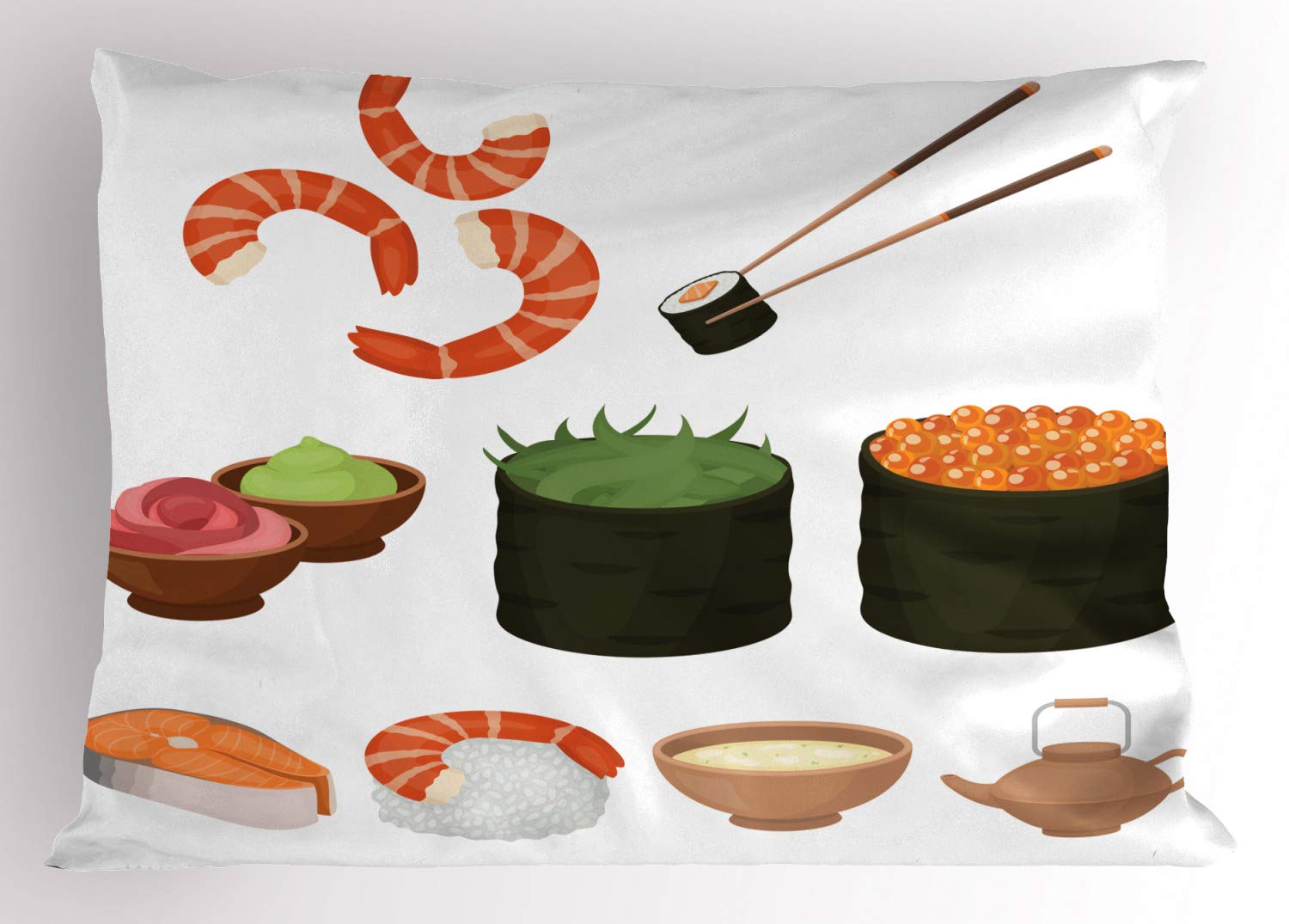 Ambesonne Wasabi Pillow Sham - Cartoon Folkloric Food Sauce & Drink Design, Decorative King Size Printed Pillowcase (36