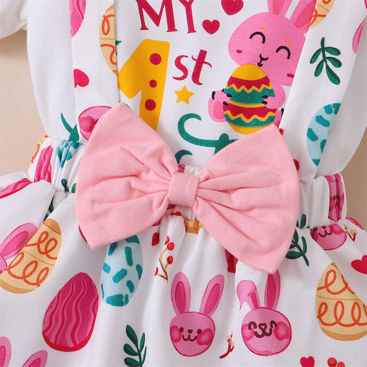 Easter Outfits for Baby Girls - Short Sleeve Bunny Romper with Rabbit Suspenders & Headband - Perfect for Easter Photos, Spring Celebrations & Family Gatherings