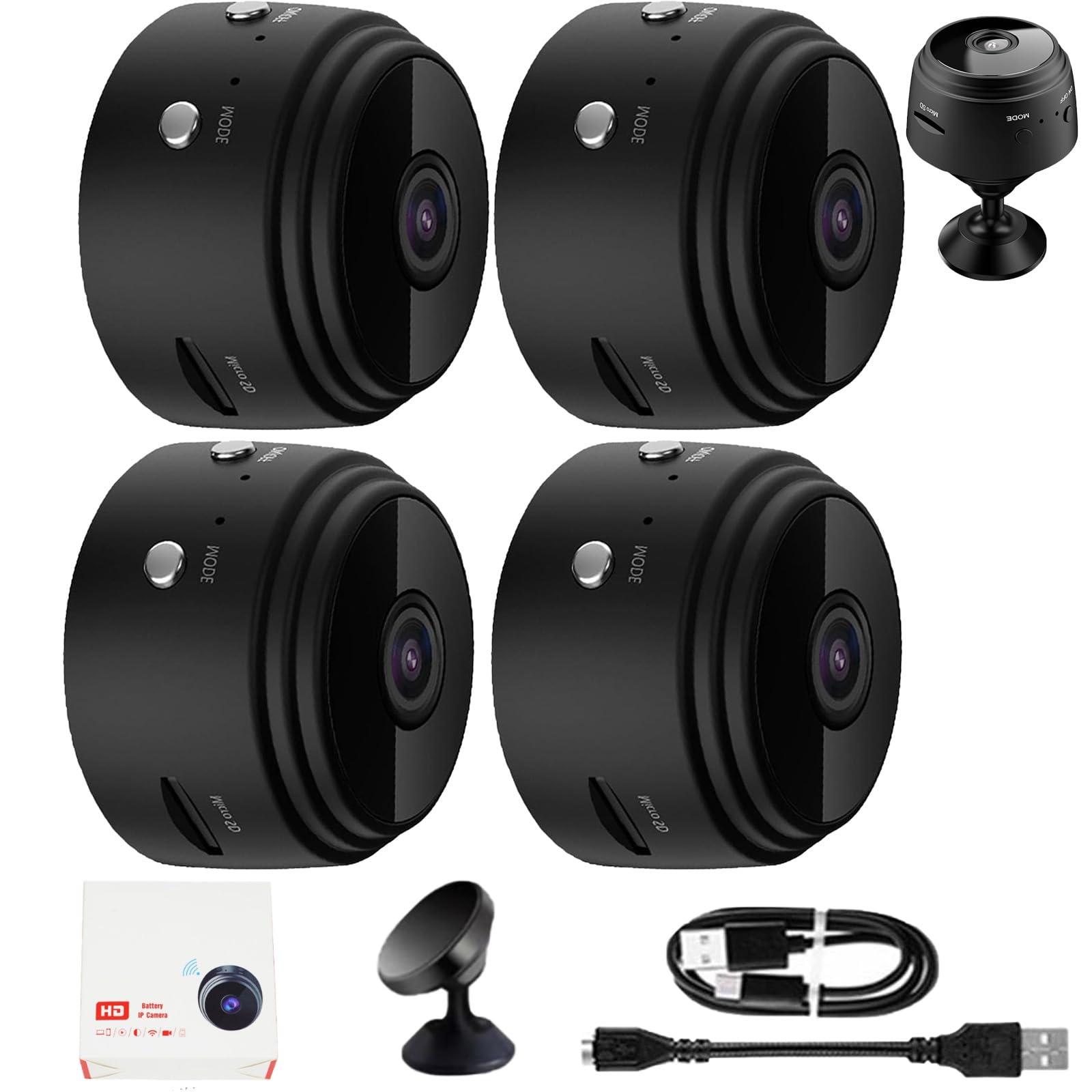 Qiamia Vista Focus Magnetic Mini Security Camera 4 Pack - 2024 New 360° Wireless WiFi HD 1080p Indoor/Outdoor Surveillance - Perfect for Home, Office, Baby Monitor & Pet Monitoring