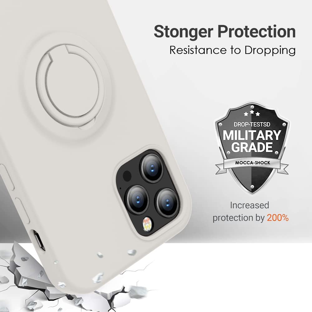 MOCCA iPhone 12 Pro Max Case 6.7 Inch with Ring Kickstand - Shockproof Protective Phone Cover with Soft Microfiber Lining | Anti-Scratch Full Body Protection | Perfect for Work, Travel & Outdoor Activities (Stone)