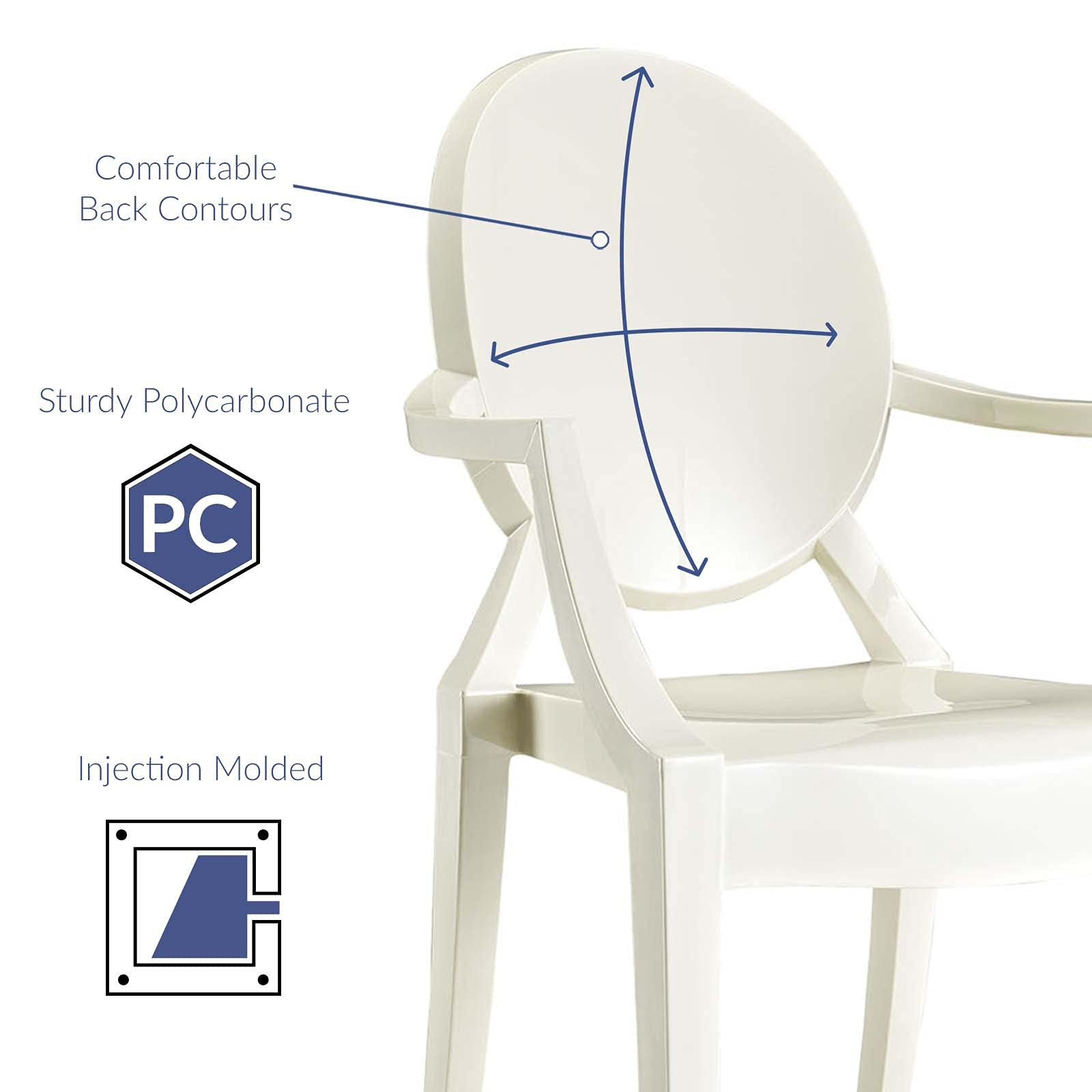Modway Casper Modern Acrylic Stacking Kitchen & Dining Chair - White, Fully Assembled - Perfect for Small Spaces, Patio, and Contemporary Dining Rooms