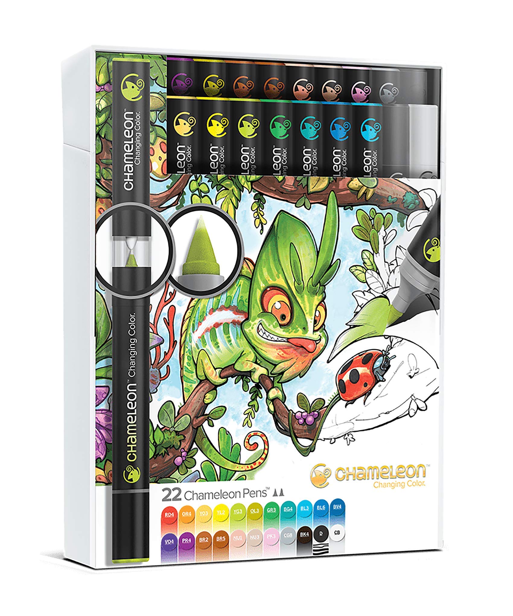 Chameleon Art Products - Premium Chameleon Color Tones Deluxe Set of 22 Blending Markers | Ideal for Professional Artists, Adult Coloring Books & Calligraphy