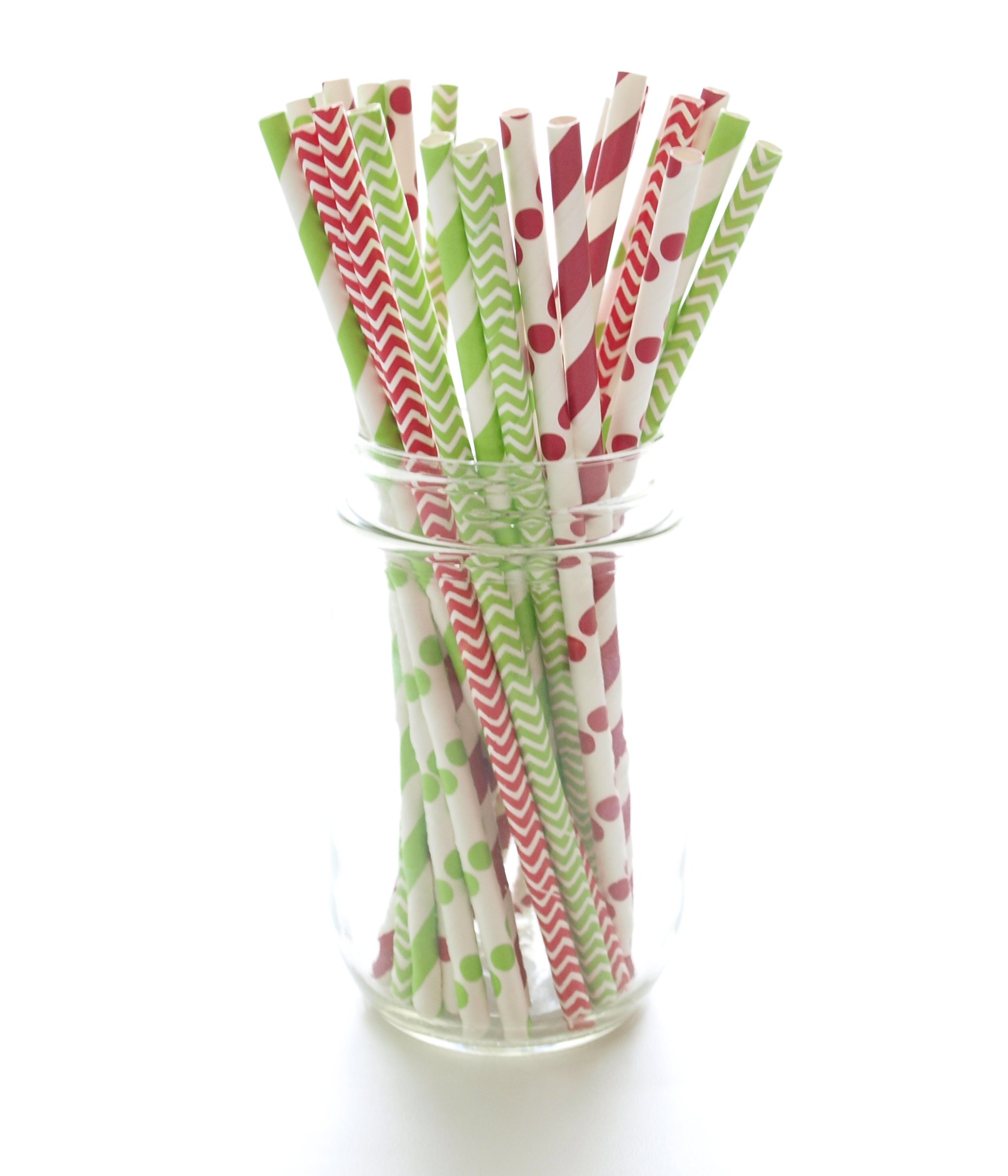 Festive Christmas Drinking Straws (25 Pack) - Holiday Party Favors, Cake Pop Sticks, Candy Cane Red & Green Striped Straws for Christmas Decorations, Hot Cocoa, Milkshakes & Holiday Beverages
