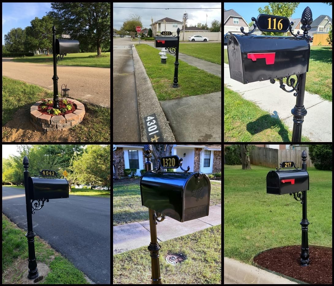 Black Rust-Resistant Charleston Mailbox & Post System with Address Plaque, Numbers & Scroll - Durable Outdoor Mailbox for Homes, Farms & Rural Properties - Includes Mounting Hardware (Standard Size)