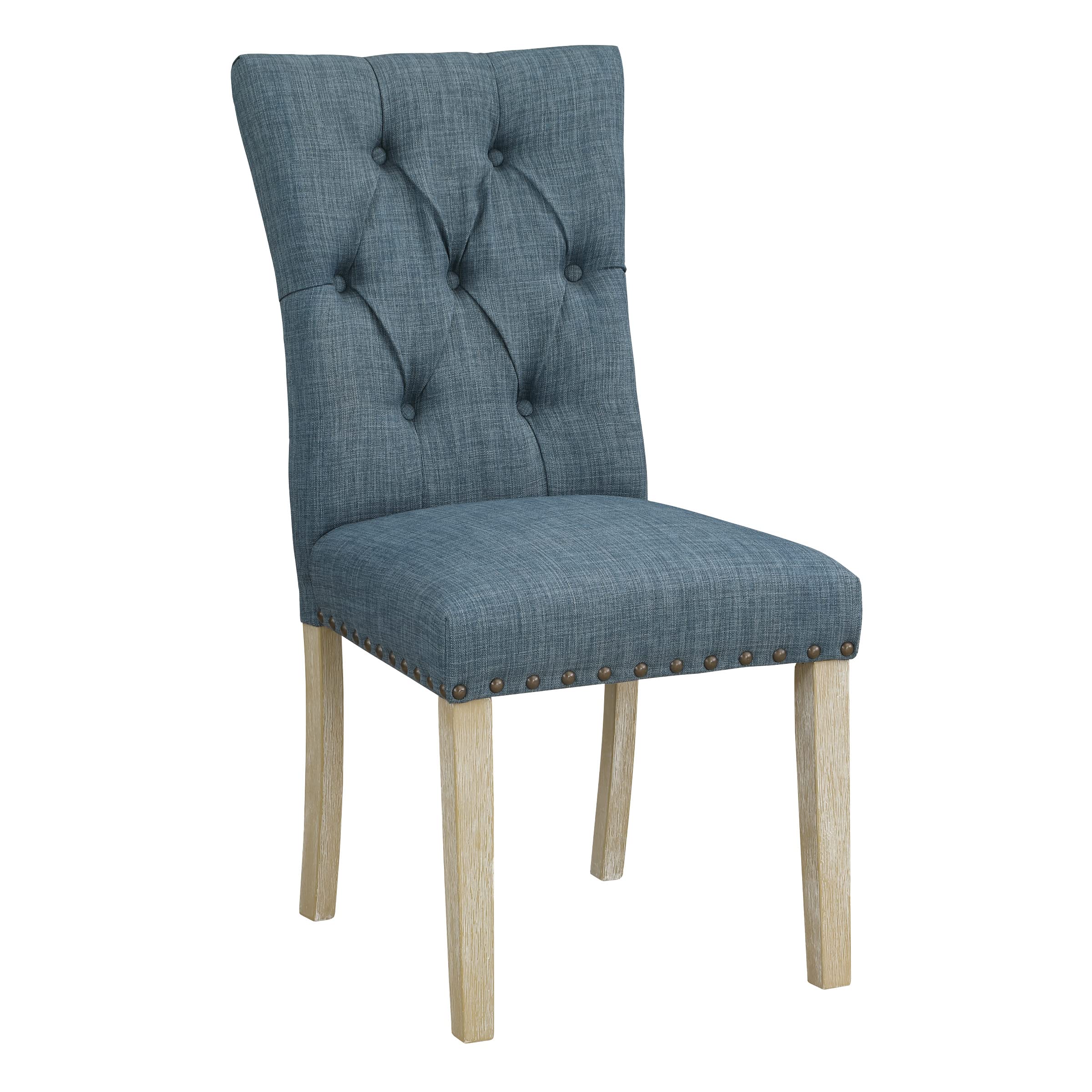 OSP Home Furnishings Preston Dining Chairs 2-Pack - Button Tufted Back, Antique Bronze Nailhead Trim, Indigo Fabric Upholstery - Elegant Kitchen & Dining Room Furniture Set for Home Decor