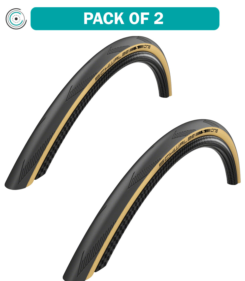 **Schwalbe One Tubeless Bike Tires - 700x25, 2 Pack, Black/Tan - High-Performance Road Cycling Tires for Racing & Training**