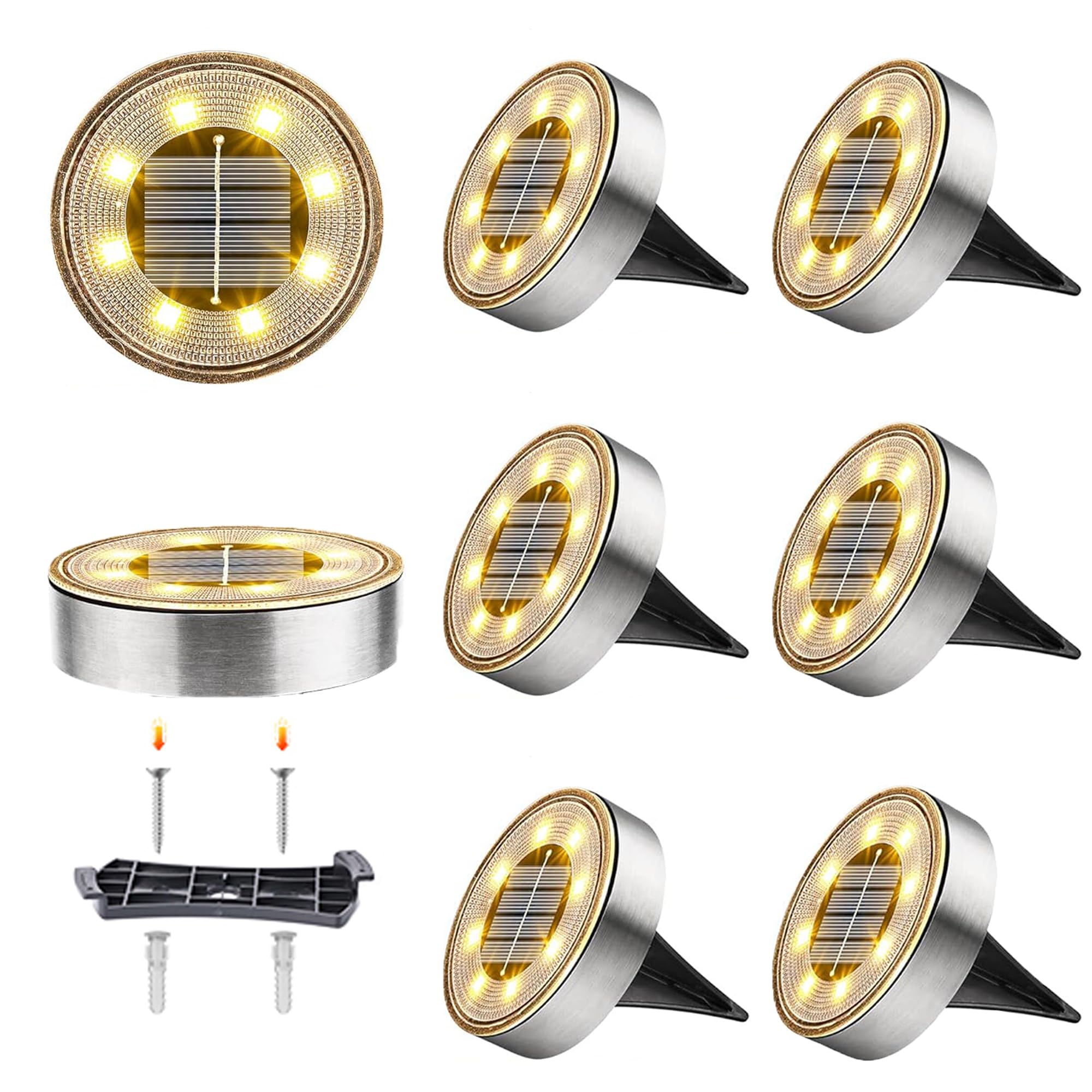 8 Pack Solar Ground Lights Outdoor - IP68 Waterproof Solar Powered Landscape Lights for Patio, Yard, Pathway, Walkway, Driveway & Garden (Warm White) | Multi-Purpose Outdoor Lighting for Decoration & Safety