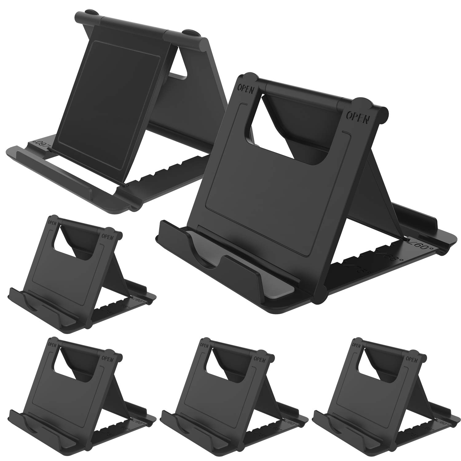 6-Pack Universal Desktop Phone Stand Holder - Adjustable & Portable Cell Phone Stand for iPhone, Samsung, All Smartphones & Tablets - Perfect for Home, Office, Video Calls & Hands-Free Viewing