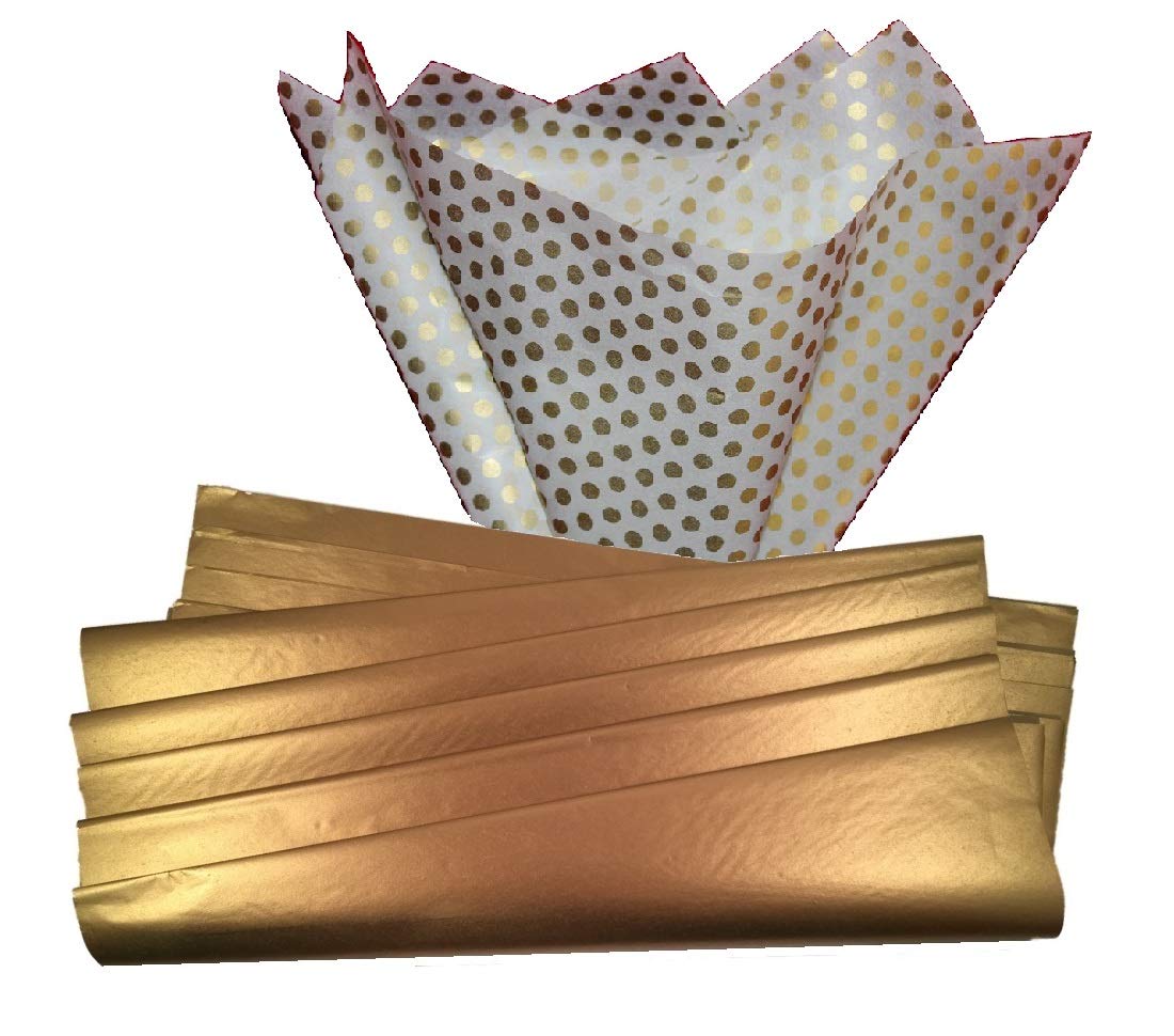 Premium Ocean Tides Gift Wrapping Tissue Paper - 50 Sheets Bulk Gold & Gold Dots Tissue Paper (15
