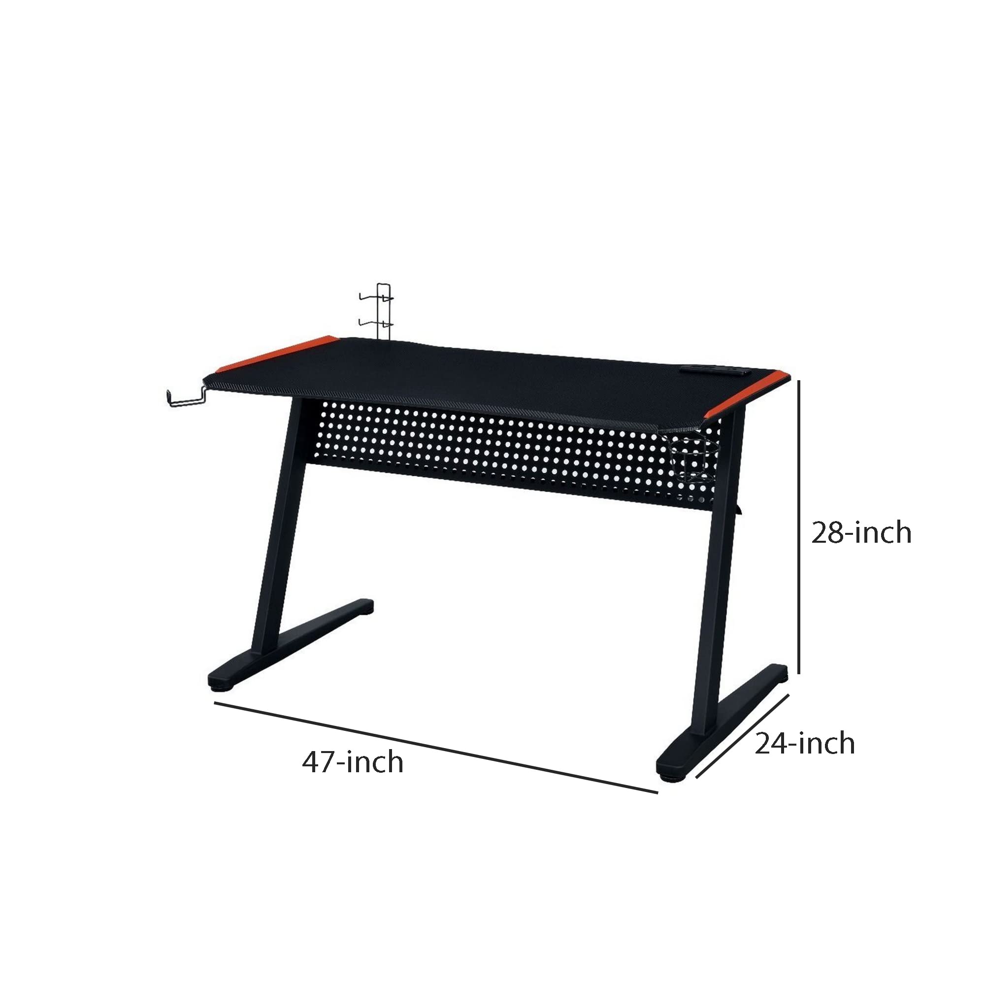 Benjara Black MDF Gaming Table with Cup Holders & Controller Stand - Perfect for PC, Console Gaming & Home Office Setup