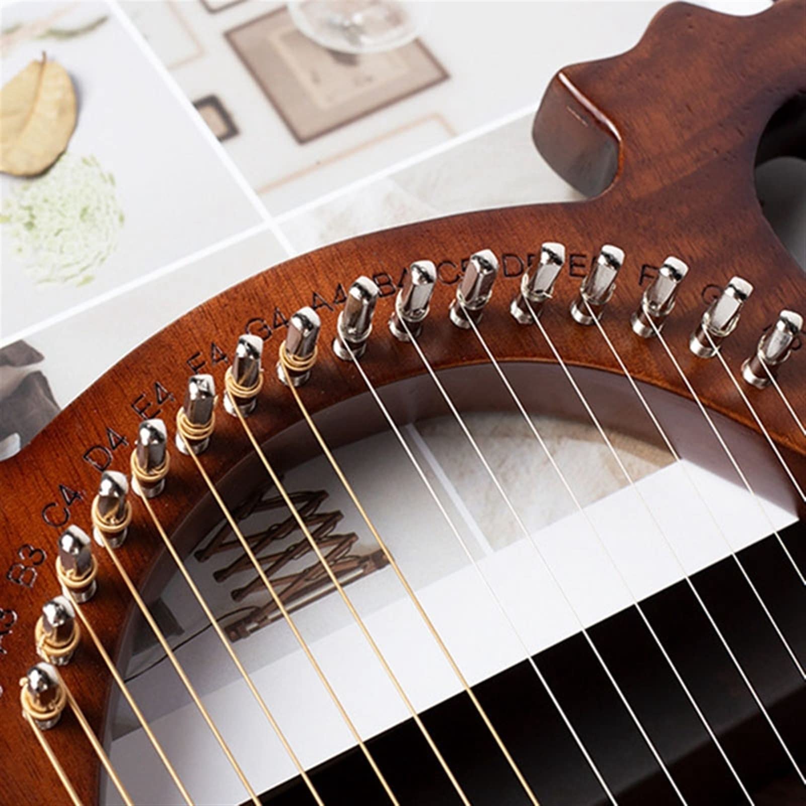 16 String Mahogany Lyre Harp - Handcrafted Musical Instrument with Tuning Wrench & Extra Strings | Perfect for Meditation, Celtic Music & Home Decor