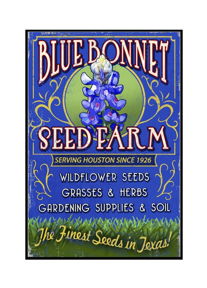 Texas Bluebonnet Farm Vintage Sign - 24x36 Framed Gallery Wrapped Canvas Wall Art - Rustic Home Decor for Living Room, Bedroom & Office