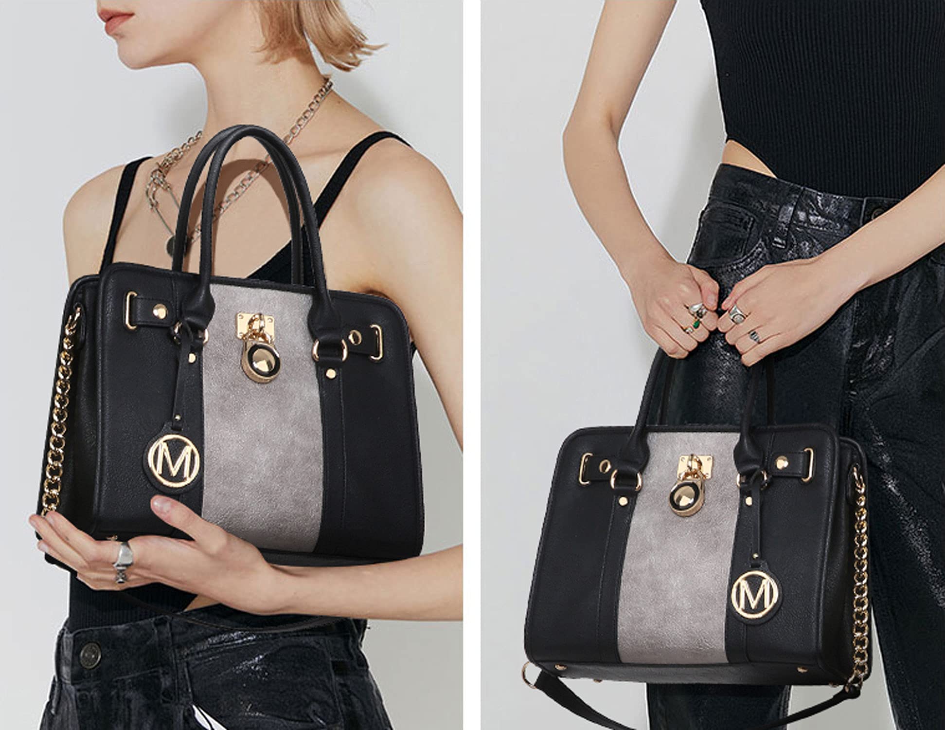 MKP Women's Two-Tone Satchel Handbag & Wallet Set for Work & Travel