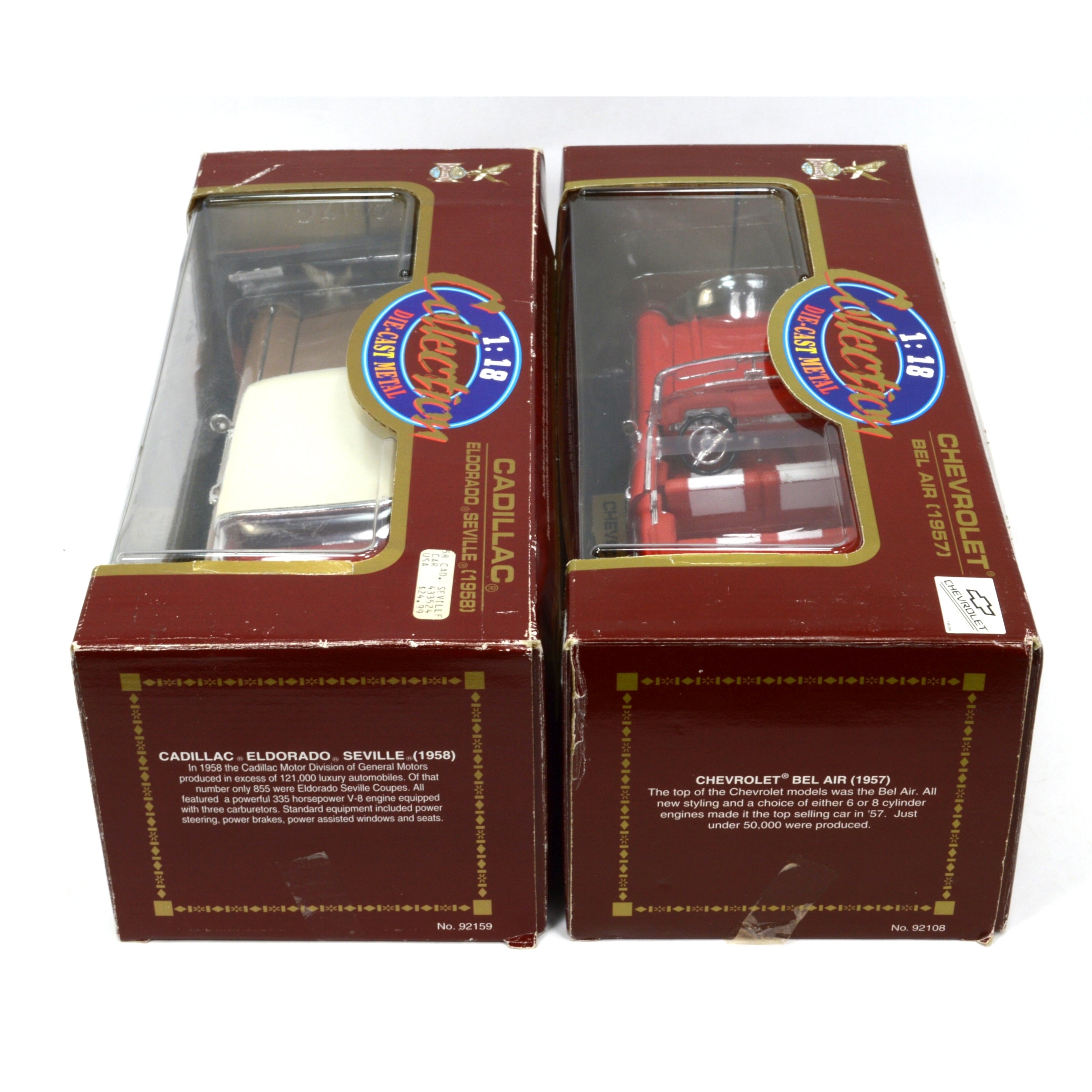 Lot of 2 Road Legends Diecast Cars 1:18 Scale - Chevy Bel Air & Cadillac Eldorado | Collectible Model Cars for Display & Gifting