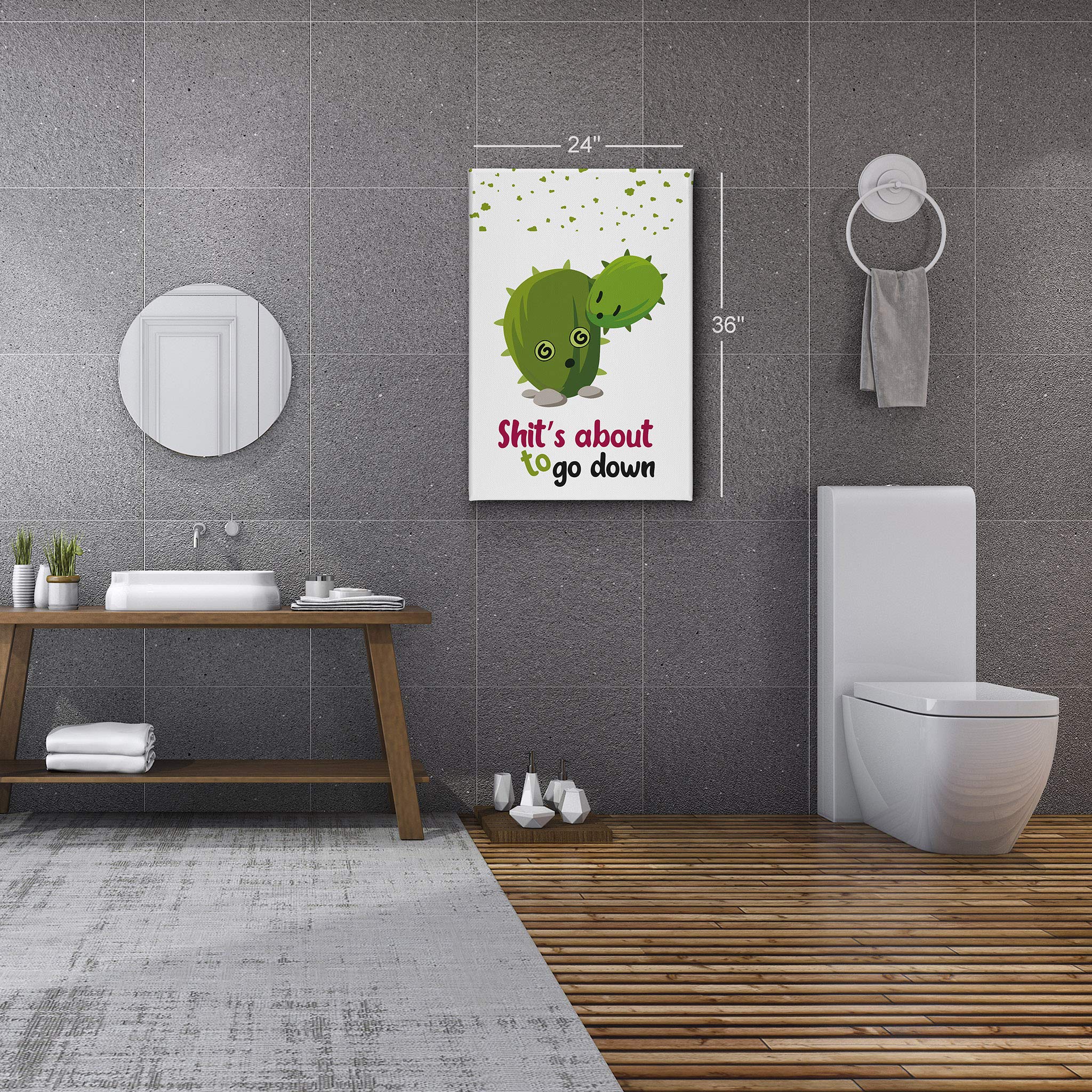 Funny Quote Canvas Print - 'Shits About to Go Down' Bathroom Wall Art | Kids Bathroom Decor | Ready to Hang 36x24 | Made in USA | Perfect for Playful Bathroom, Kids Room & Home Decoration