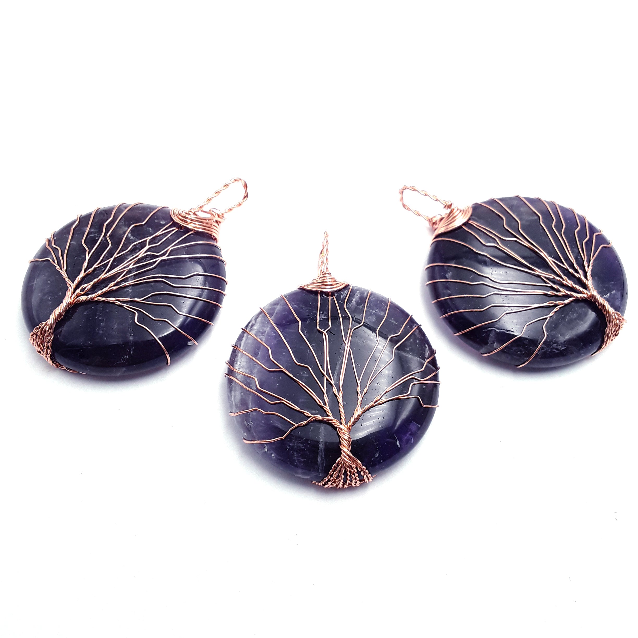 Handmade Amethyst Tree Pendant with Copper Wire Wrap - 40mm Round Gemstone Jewelry for Women - Perfect for Meditation, Yoga & Spiritual Gifts