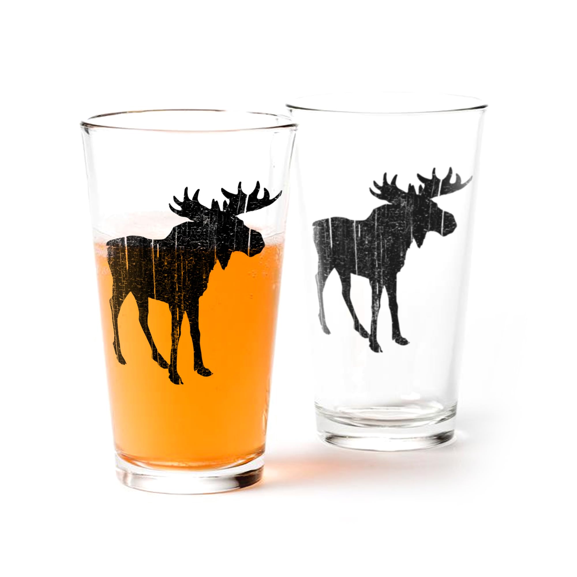 Black Lantern Rustic Moose Pint Glasses - Set of 2 Durable 16oz Beer Mugs for Craft Beer, Home Bar & Cabin Decor - Perfect for Camping, Hunting Lodge & Man Cave Gifts