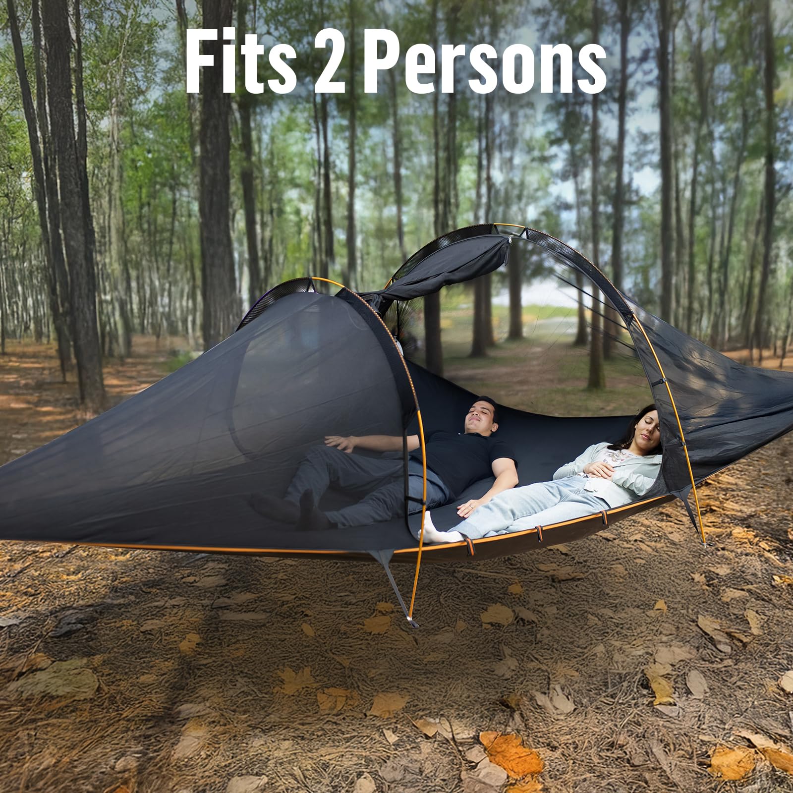 Night Cat Triangle Hammocks for 2 Persons - 13ft 440lbs Capacity 3-Point Camping Hammock with Bug Net & Rainfly - Perfect for Backpacking, Hiking, and Outdoor Adventures