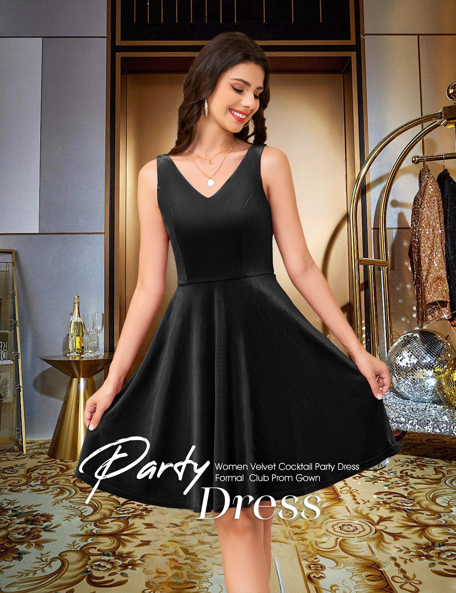 Elegant V-Neck Velvet Flared A-Line Cocktail Dress for Women - Short Formal Wedding Guest Party Dress | Perfect for Evening Events, Holiday Parties & Special Occasions
