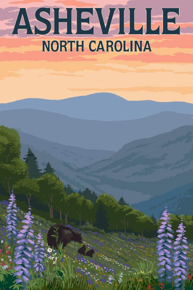 24x36 Signed Print Master Art Print - Asheville North Carolina Bears & Spring Flowers Wall Decor Poster | Perfect for Home, Office & Gallery Displays