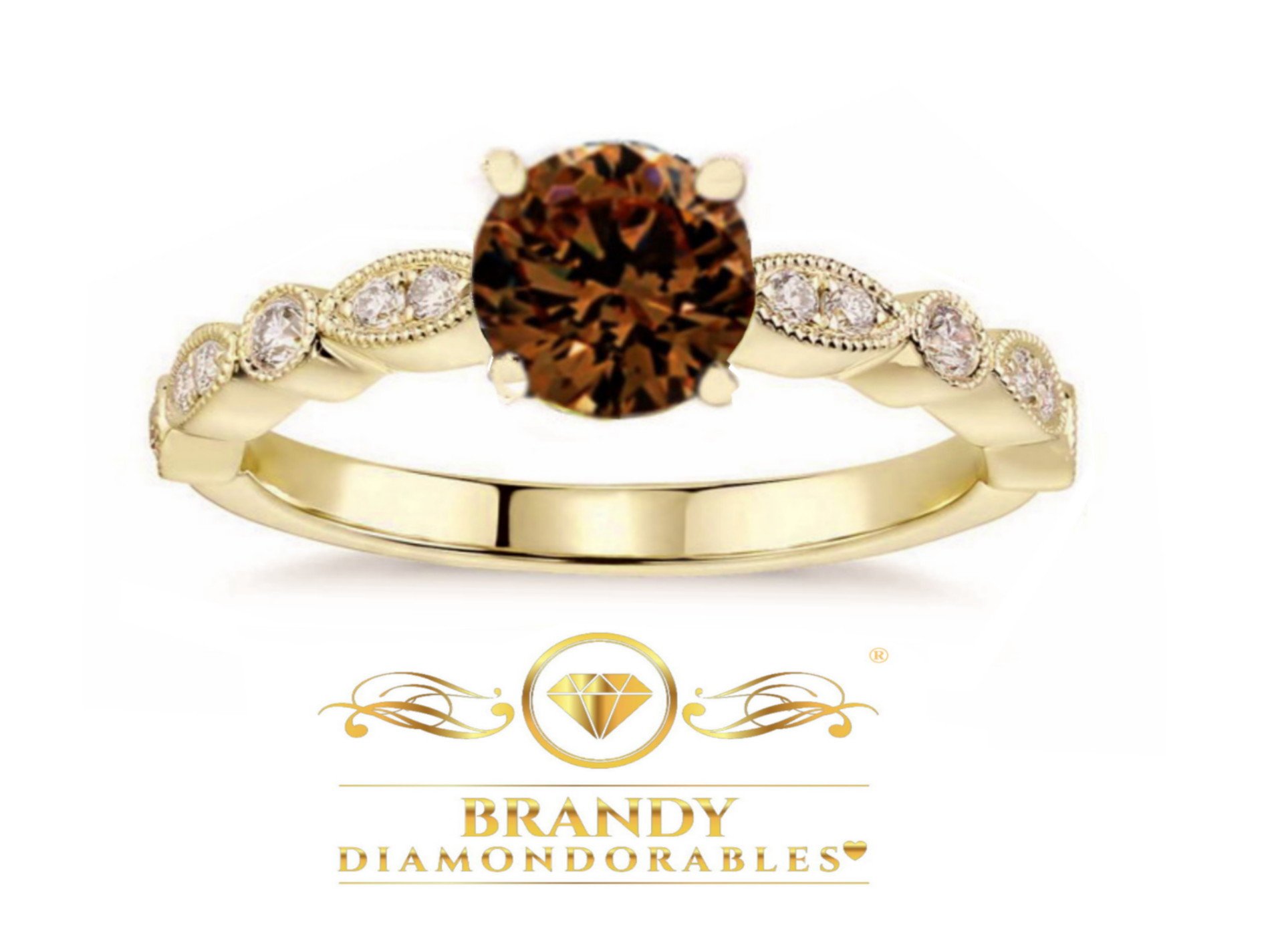 18K Yellow Gold Silver Chocolate Brown Solitaire Ring 1.50 CTW - Elegant Engagement & Wedding Jewelry for Women, Perfect for Proposals, Anniversaries & Special Occasions