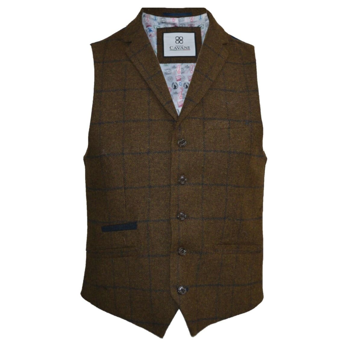 Cavani Kemson Men's Slim Fit Tweed Waistcoat Vest in Brown - Perfect for Weddings, Business & Formal Events