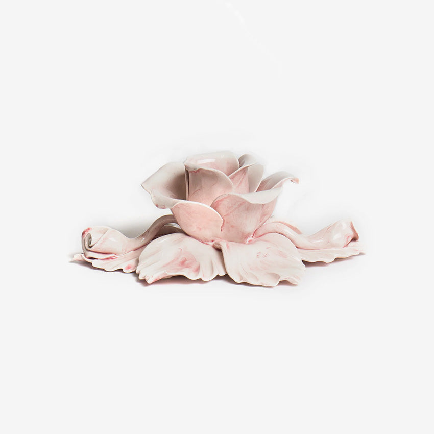 Bitossi Home Rose Ceramic Candle Holder - Elegant Table Decor for Dining Room, Living Room, Wedding Centerpiece & Romantic Ambiance