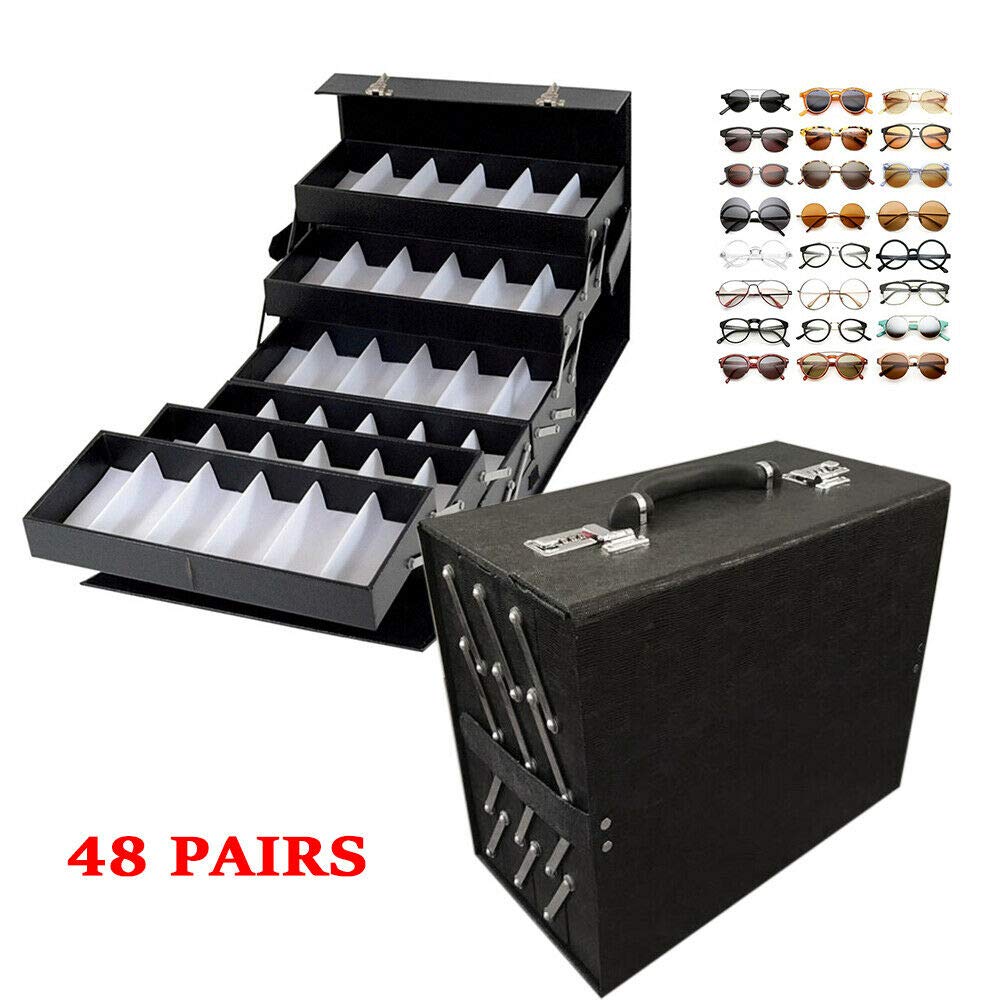 48 Pcs Foldable Sunglasses Case - Large Portable Eyeglass Display Organizer for Sunglasses Storage - Black | Perfect for Travel, Retail Display & Eyewear Protection