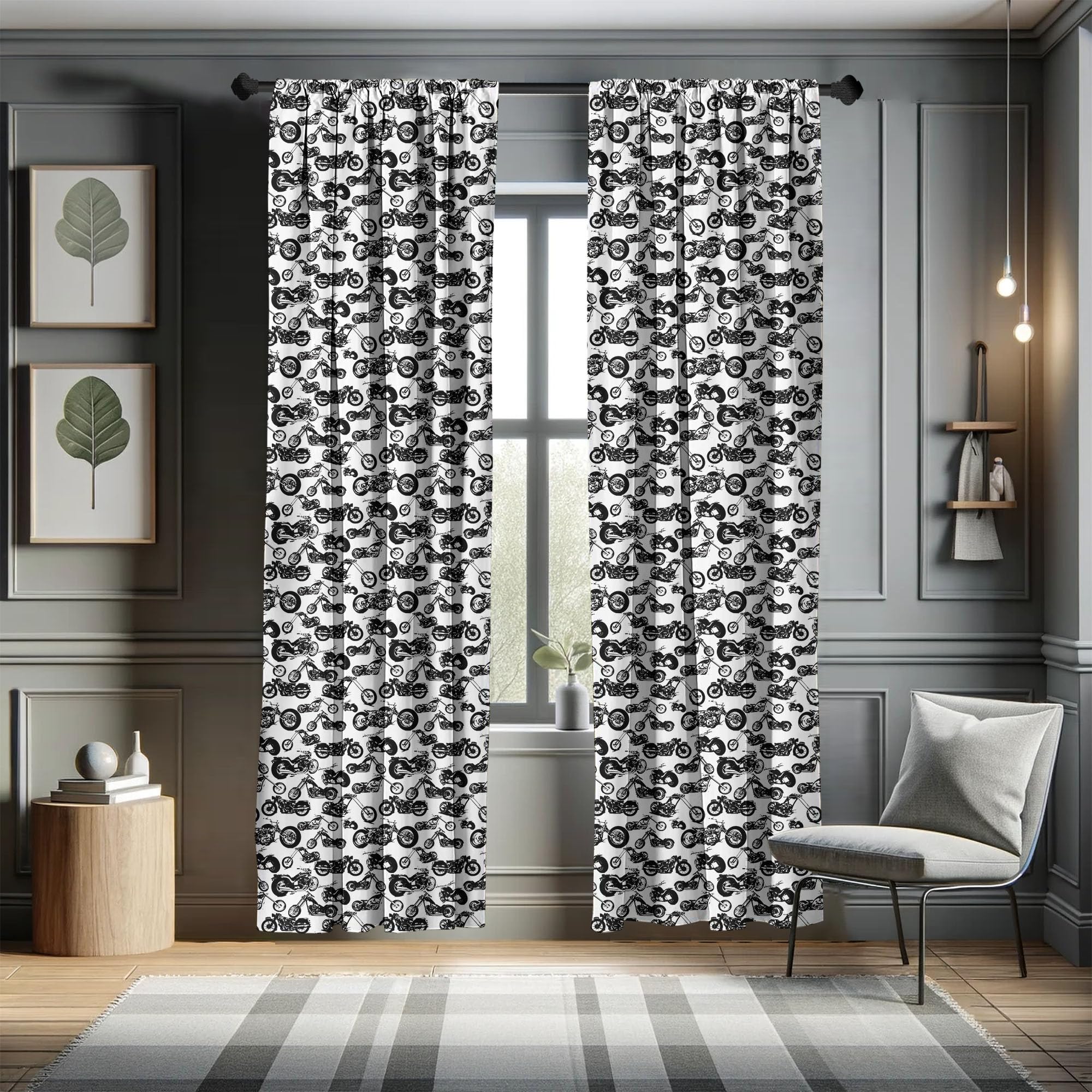 Ambesonne Motorcycle Racing Theme Black & White Curtains - 2 Panel Set (28x95 inches) for Living Room & Bedroom | Extreme Sports Decor | Durable Window Treatments for Biker Enthusiasts & Man Cave Decor