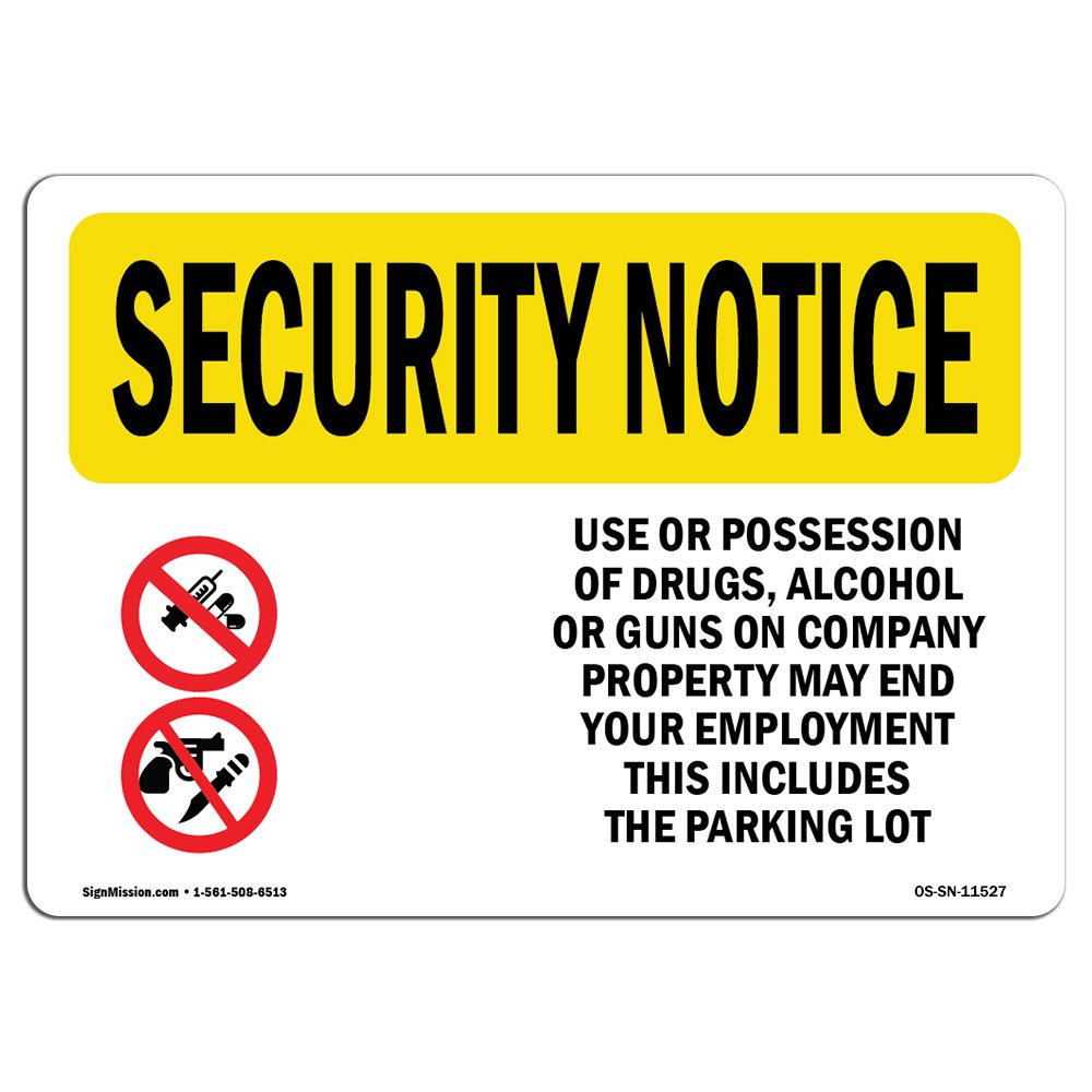 OSHA Security Sign - No Drugs Alcohol Guns | Durable Plastic for Business & Warehouse | Made in USA