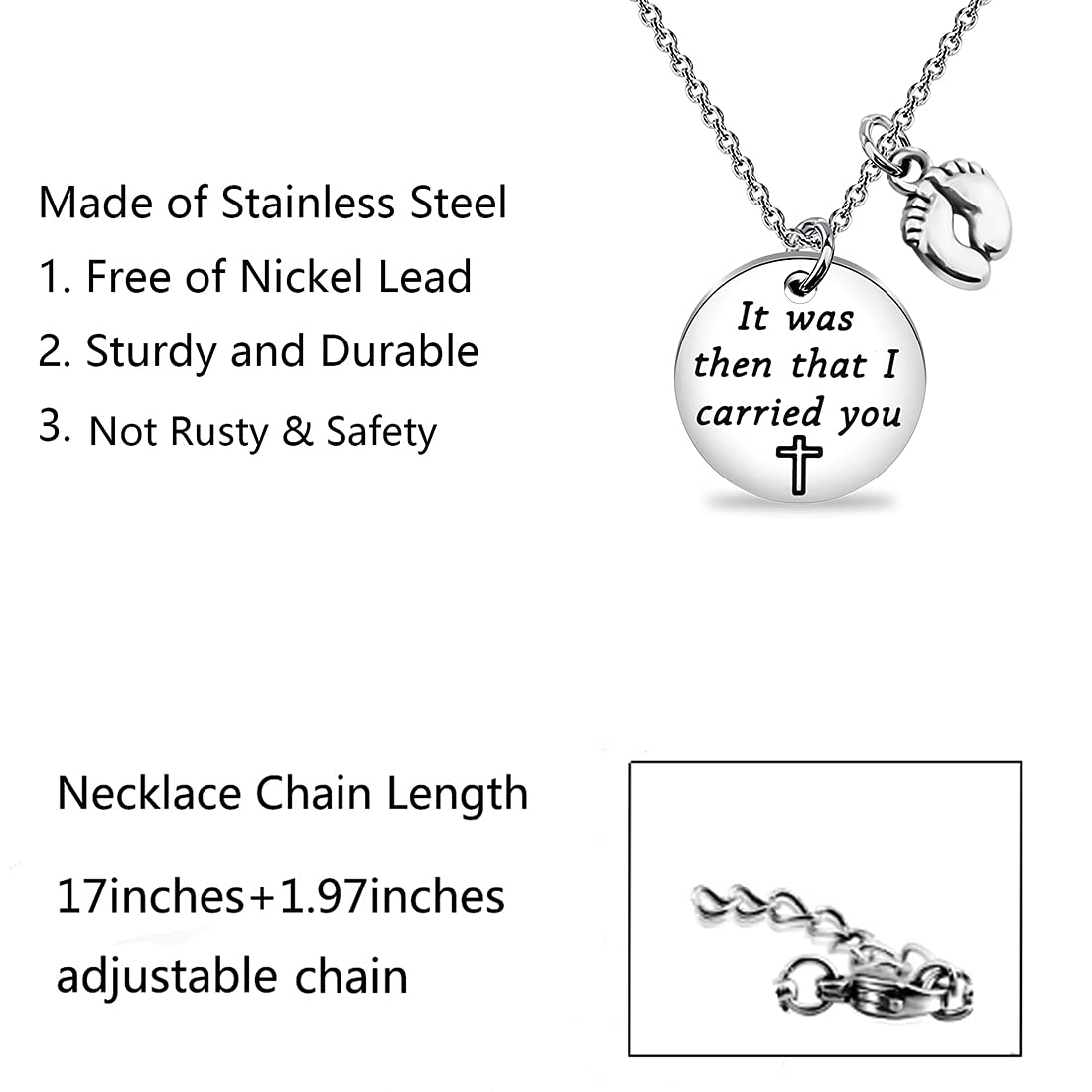 FUSTMW Christian Jewelry - 'It Was Then That I Carried You' Poem Necklace, Religious Gift for Women, Inspirational Faith-Based Present for Baptism, Confirmation & Daily Encouragement