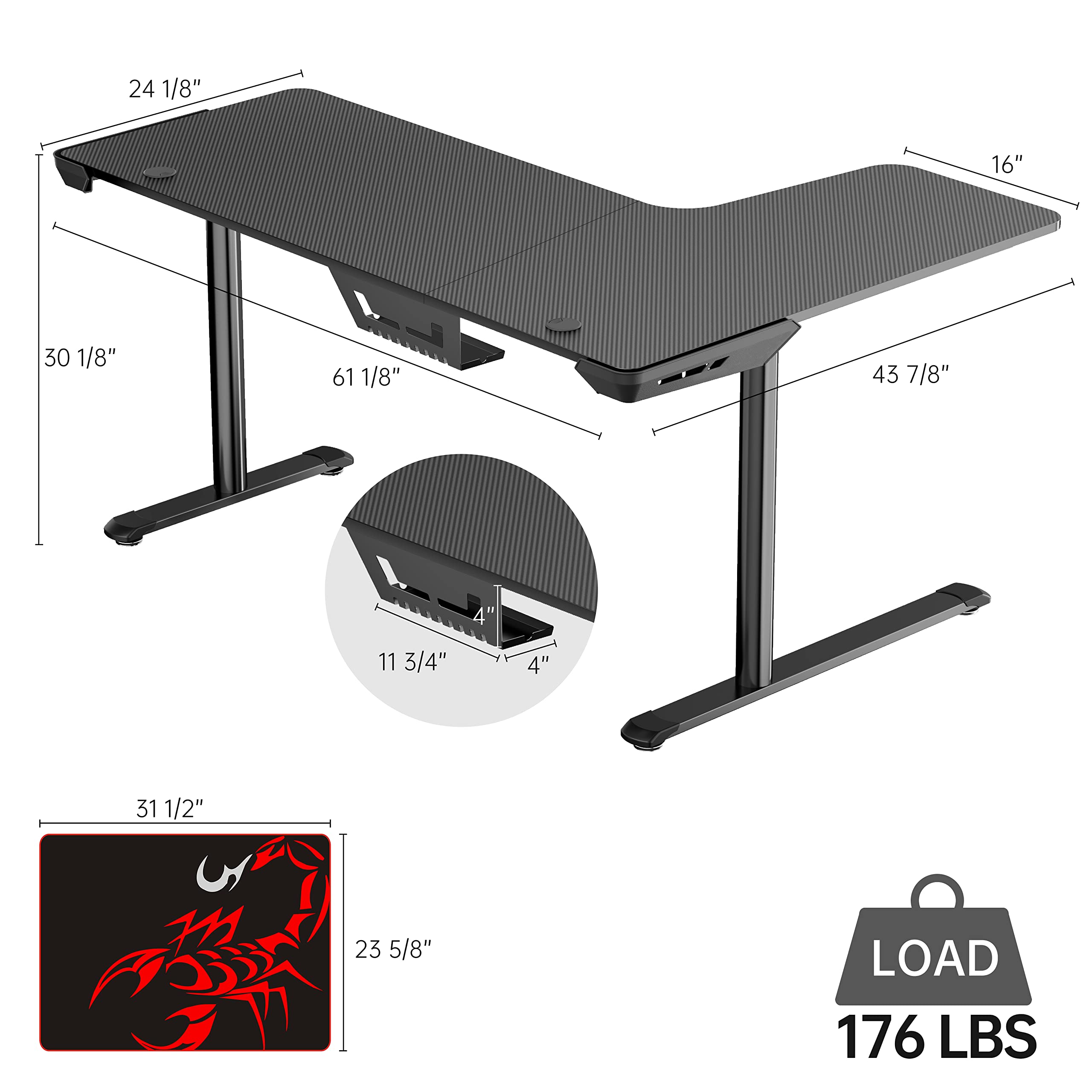 EUREKA ERGONOMIC L-Shaped Gaming Desk 60