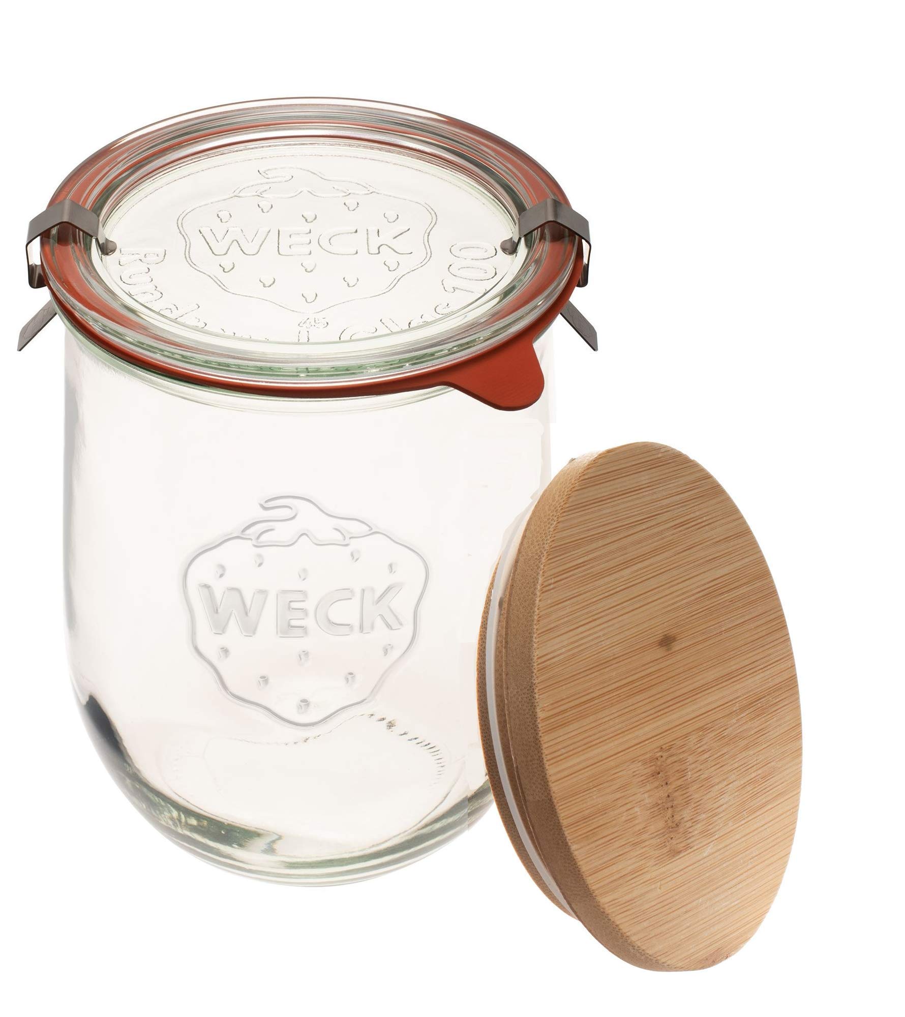 35.9 fl. oz (1 Liter) Weck Tulip Jars - Glass Sourdough Starter Jars with Wooden & Glass Lids - Perfect for Baking, Canning, Food Storage & Home Organization - Ideal for Sourdough Bread, Fermenting, Pickling & Pantry Storage
