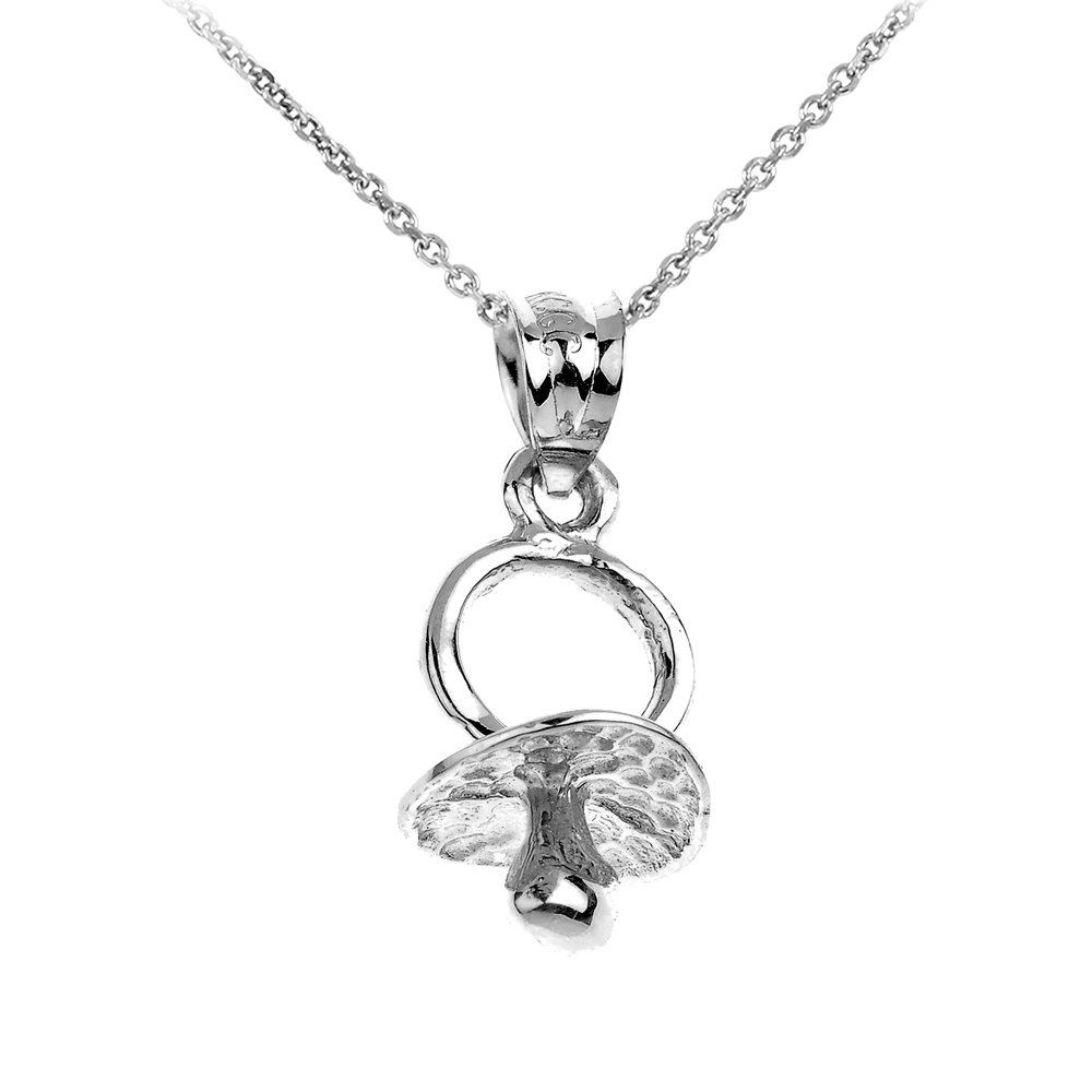 14K White Gold Baby Pacifier Charm Pendant Necklace - Elegant Keepsake for Newborns, Christening Gift & Baby Shower Present - Perfect for Special Occasions & Everyday Wear
