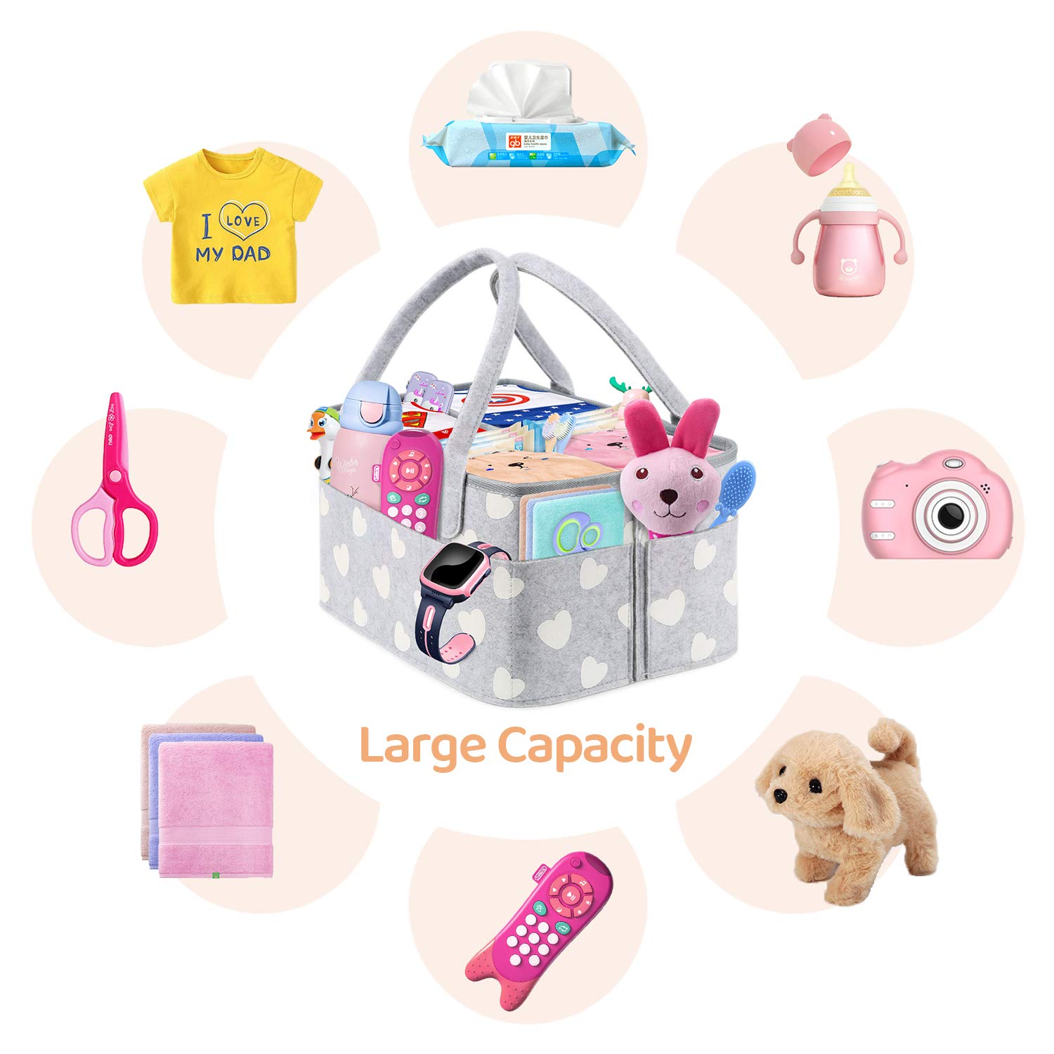 BOENFU Baby Diaper Caddy Organizer - Portable Nursery Storage with 10 Invisible Pockets & Detachable Divider - Perfect for Travel, Car, and Home Use - Ideal Newborn Shower Gift for Moms and Kids