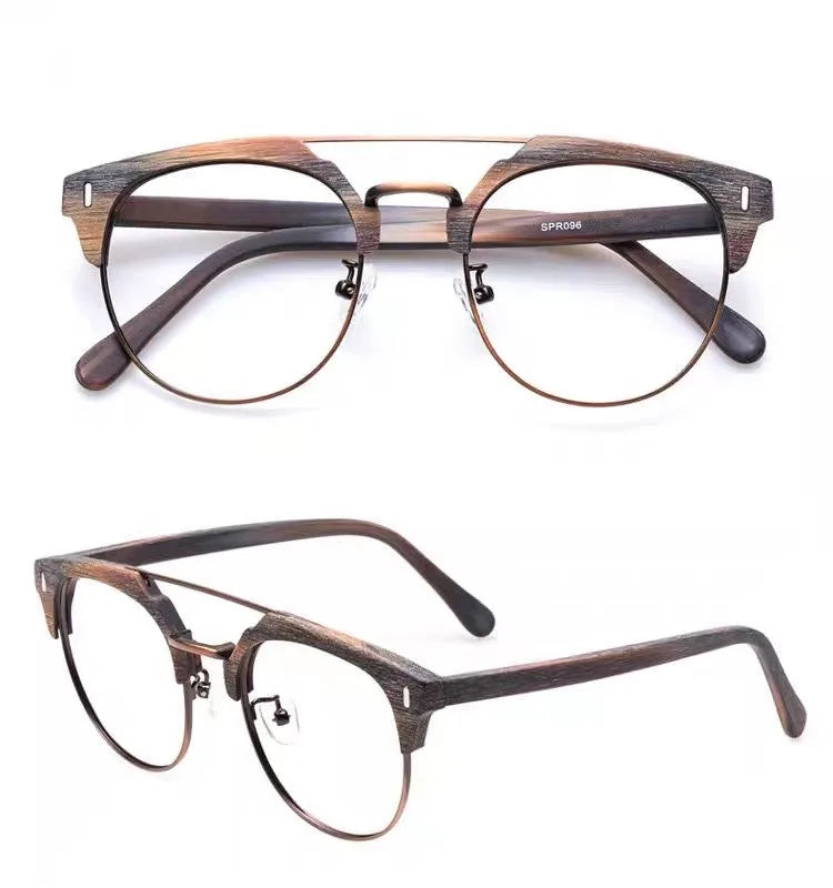 Aimee Unisex Full Rim Round Double Bridge Acetate Alloy Eyeglasses 1093 - Stylish Retro Frame for Men & Women - Perfect for Reading, Work, and Fashion Accessories