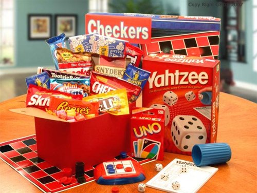Family Game Night Gift Box with Snacks - Fun Board Games & Treats for Family Bonding & Party Gatherings