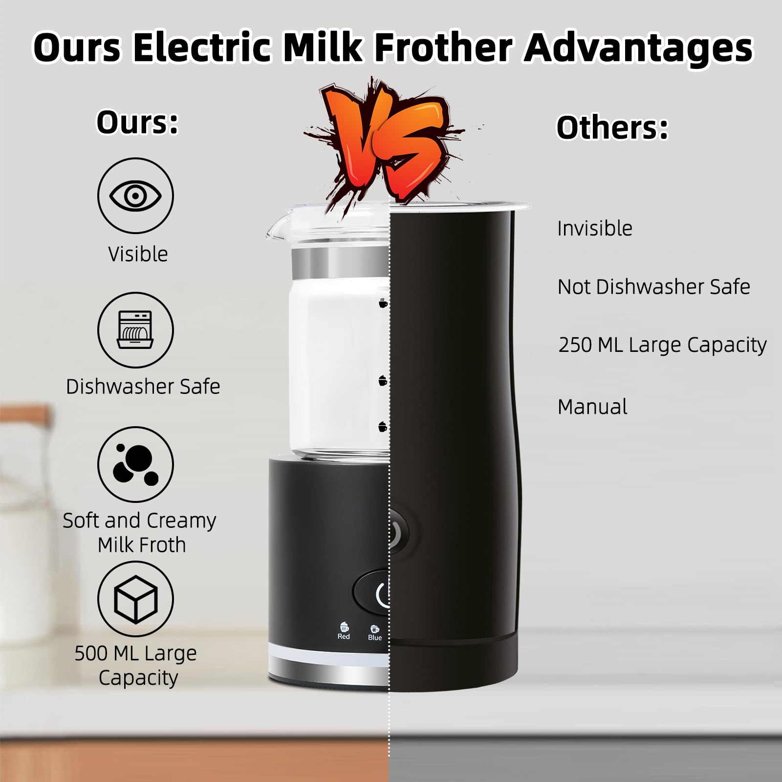 Premium 4-in-1 Electric Milk Frother & Steamer - 16.9oz/500ml Automatic Hot & Cold Foam Maker for Coffee, Latte, Cappuccino - Dishwasher Safe Milk Warmer for Hot Chocolate & Macchiato - Perfect for Home Baristas & Coffee Lovers (Black)