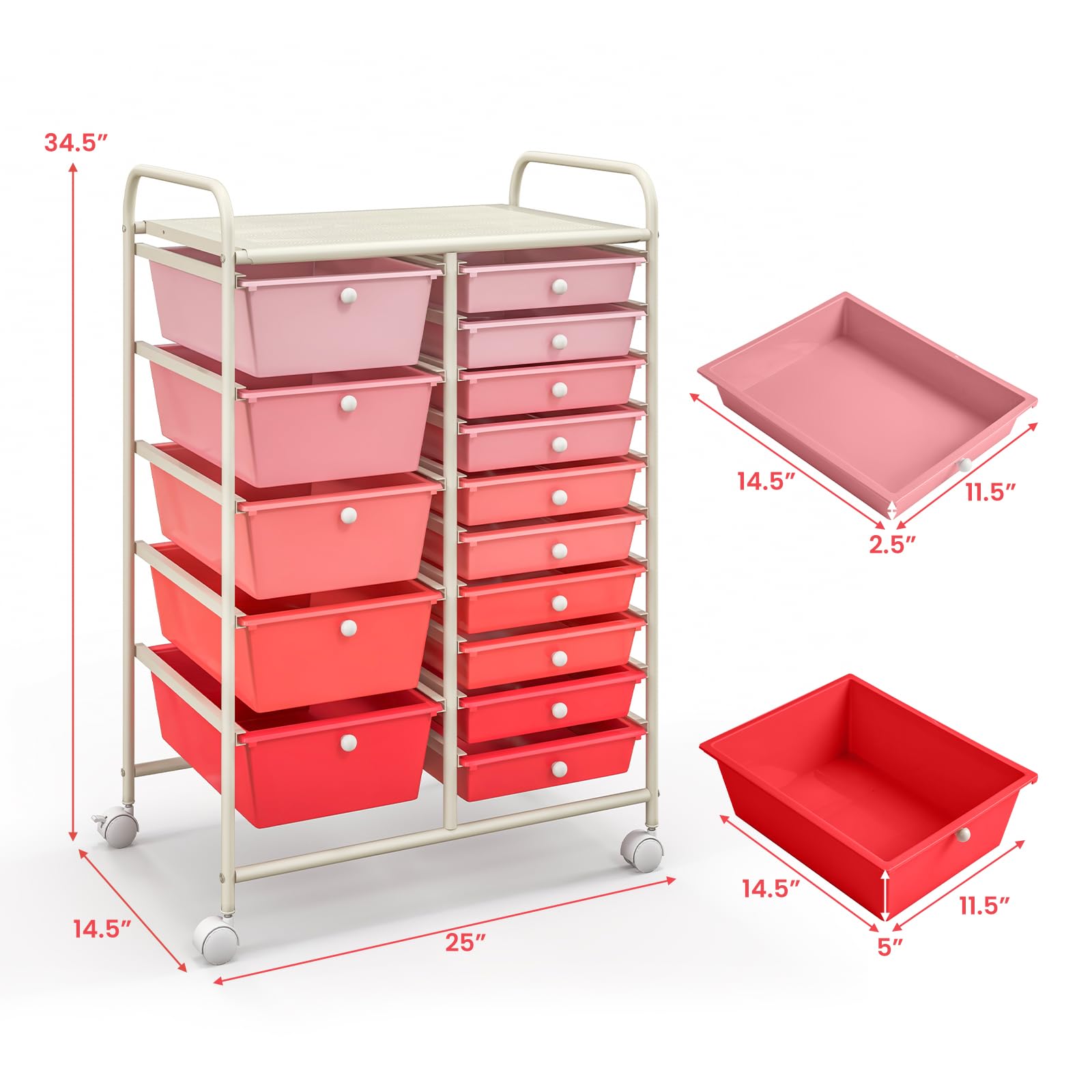 15-Drawer Rolling Storage Cart with Removable Drawers & Sturdy Steel Frame - Multipurpose Utility Organizer with Smooth-Glide Wheels & Ergonomic Handle - Perfect for Home Organization, Classroom Supplies, Office Storage & Retail Displays
