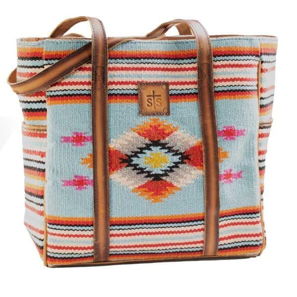 STS Ranchwear Saltillo Tote Bag - Light Blue, Orange & Pink Stripes - Stylish Cowgirl Beach Tote for Women - Perfect for Western Rodeo, Vacation & Everyday Use