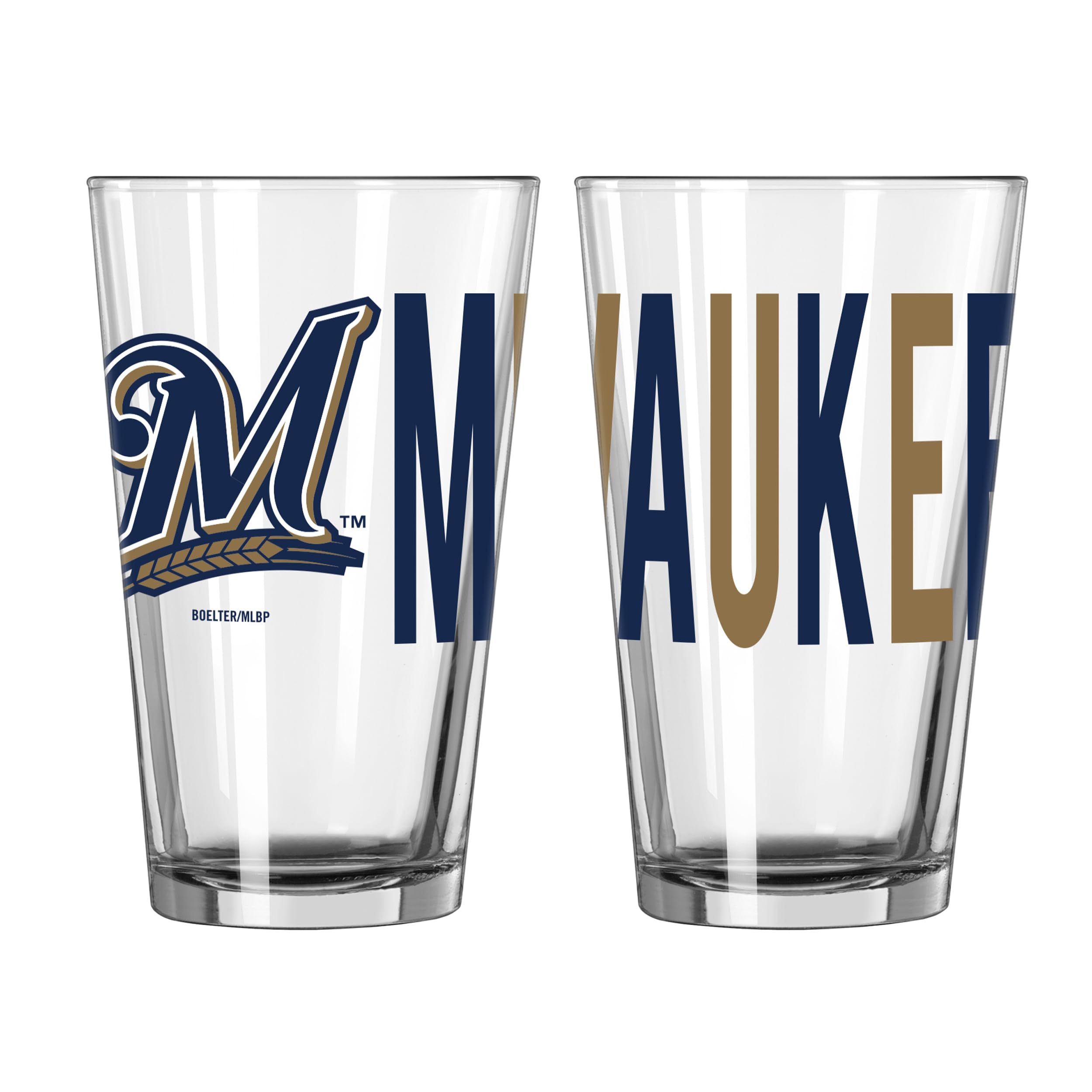 MLB Overtime 16oz Pint Glass - Milwaukee Brewers Official Licensed Barware - Perfect for Beer, Cocktails & Game Day Celebrations
