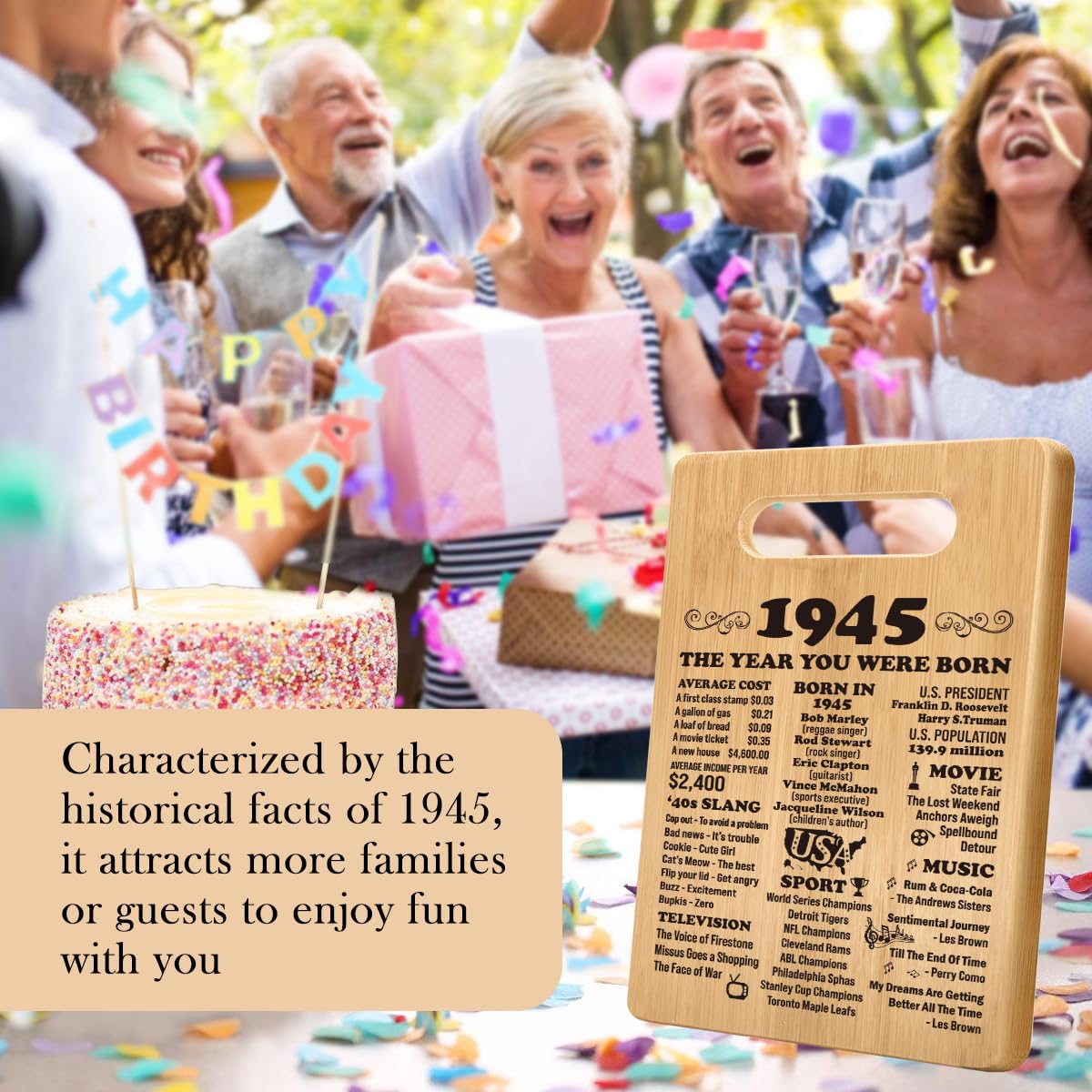 Personalized 80th Birthday Cutting Board Gift for Women & Men - Vintage 1945 Design - Unique 80 Year Old Birthday Present Idea - Perfect for Anniversary, Retirement & Milestone Celebrations