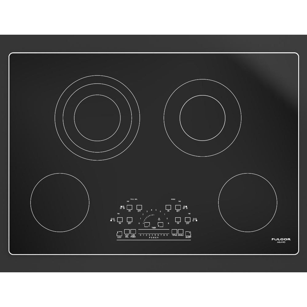 Fulgor Milano 30-Inch 600 Series 4-Burner Electric Cooktop with Glass Ceramic Surface - Stainless Steel (F6RT30S2) | Perfect for Modern Kitchens, Home Chefs & Gourmet Cooking