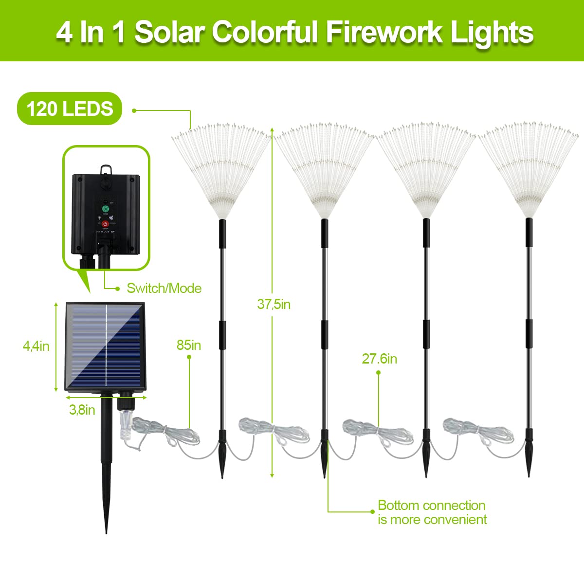 4 Pack Solar Garden Lights Outdoor - 120 LED Firework Design Waterproof Landscape Lighting with Remote & 8 Modes (Flickering Flame/Fairy Twinkle) for Yard, Garden, Pathway - Perfect for Patio, Deck, Walkway & Backyard Decor